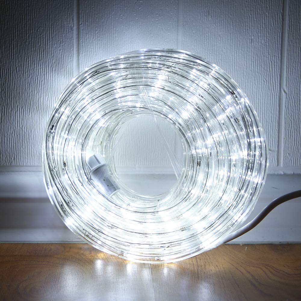 33ft LED Rope Lights, 110V 2 Wire Connectable Christmas Rope Lights Outdoor,240 LED Waterproof Indoor Outdoor White Rope Lights for Outside, Deck, Patio, Pool, Landscape Lighting (Daylight White)