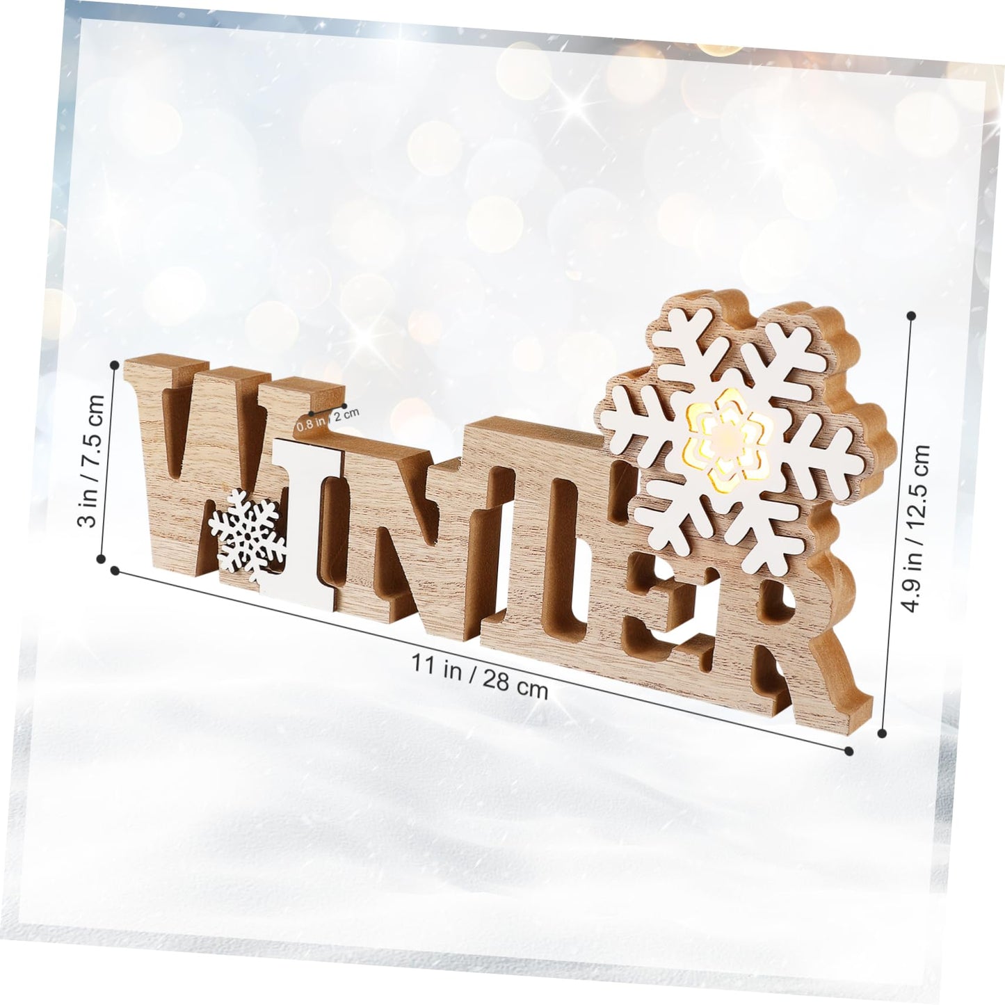 Garneck Wood Winter Sign with Snowflake LED Winter Decorations for Home Rustic Christmas Wooden Word Tabletop Centerpiece Decoration Standing Wood Plaque Sign for Xmas Home Office Shelf Mantel Party