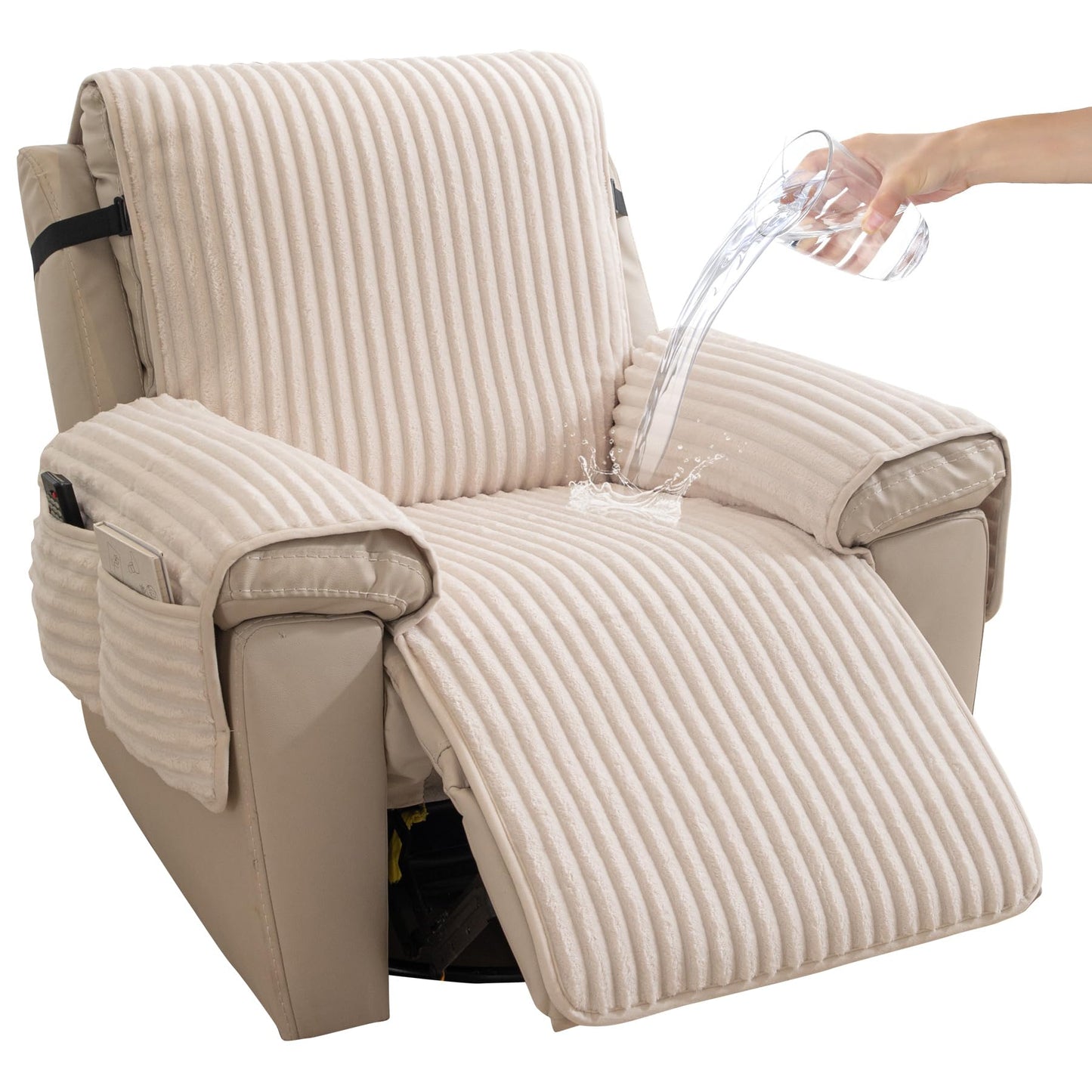 HAOMAIJIA Faux Fur Recliner Chair Covers Non-Slip Waterproof Recliner Covers That Stay in Place Warm Thick Lazy Boy Recliner Cover for Dogs Furniture Protector Pet Friendly (Off White, 23'')