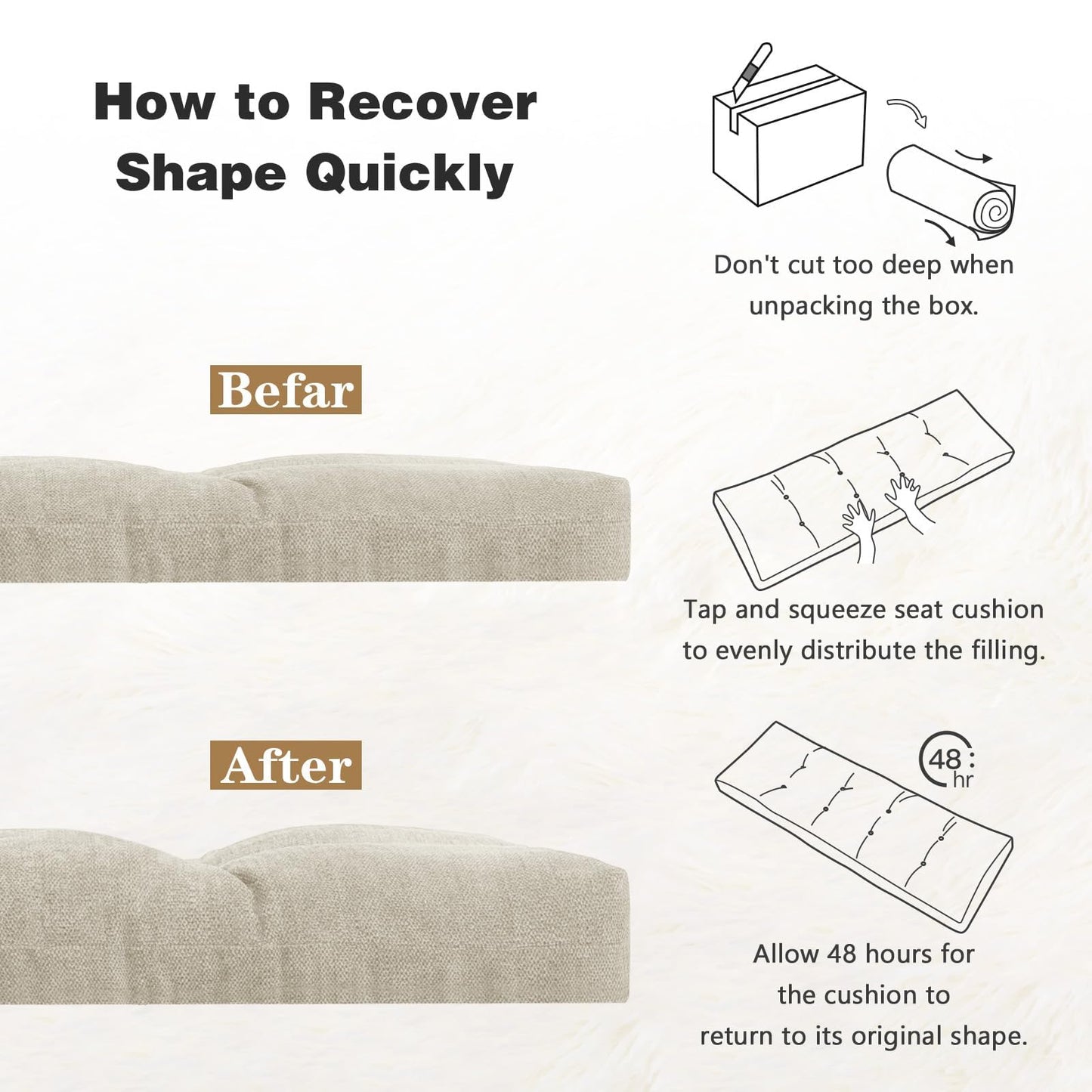 baibu 36 Inch Memory Foam Bench Cushion, Dual-Layer Patent Design Non-Slip Indoor Bench Cushion with Ties, 36x15x3Inch, Beige