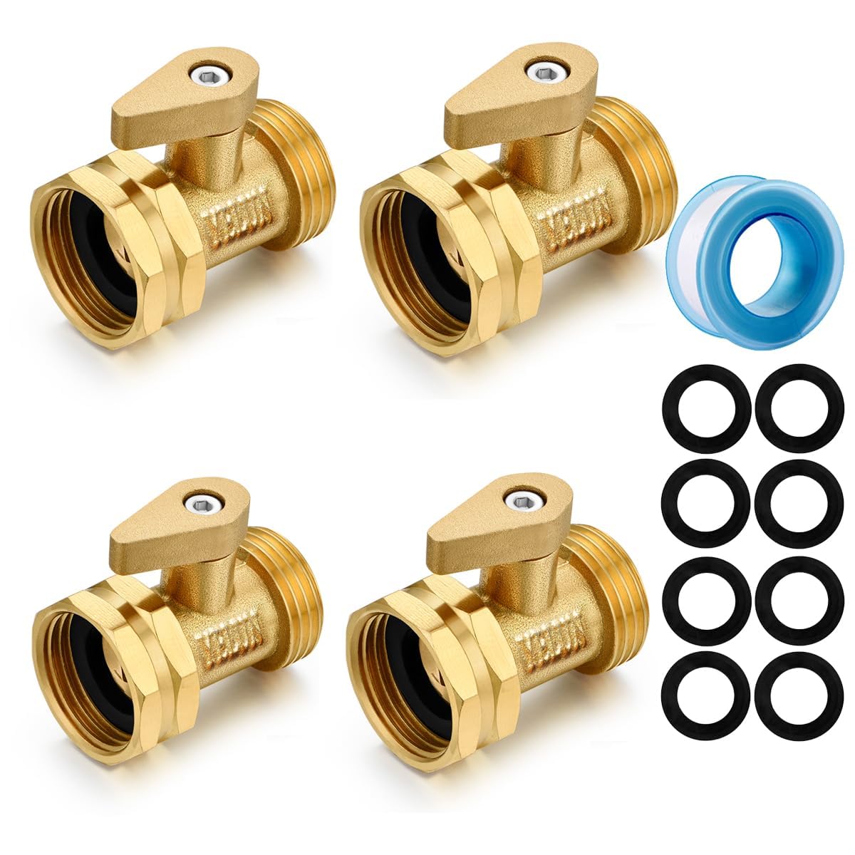 YELUN Garden hose shut off Valve- 3/4”Heavy Duty Brass Shut Off ball Valve Garden Hose Connector 4 Set