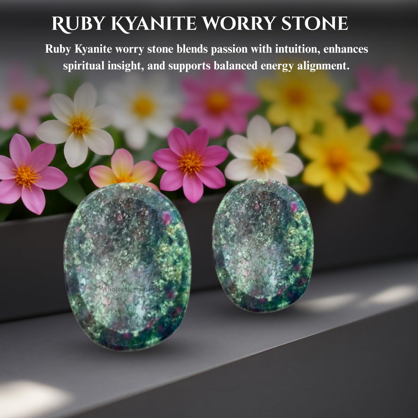 GEMSCITE Ruby Kyanite Thumb Worry Stones Metaphysical Gemstone Crystal Healing Reiki Men Women Gift Feng Shui Positive Energy Love Wellness Palm Stones Wicca Powerful
