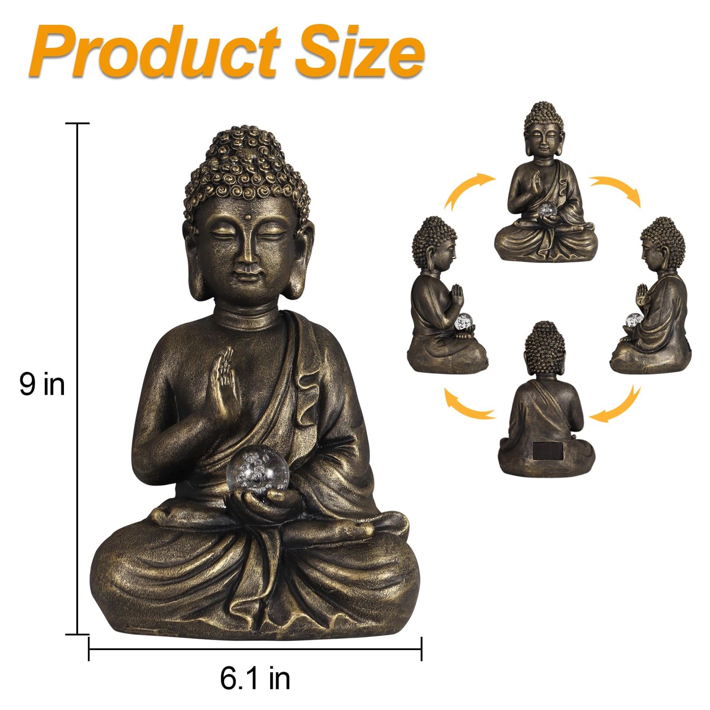 nawaza Buddha Statue Garden 9″ Solar Resin for Home Decor Yard Garden Patio Lawn Ornaments, Prayer Spiritual Living Figurine, Decor Outdoor Buddha Figurine Premium Bronze