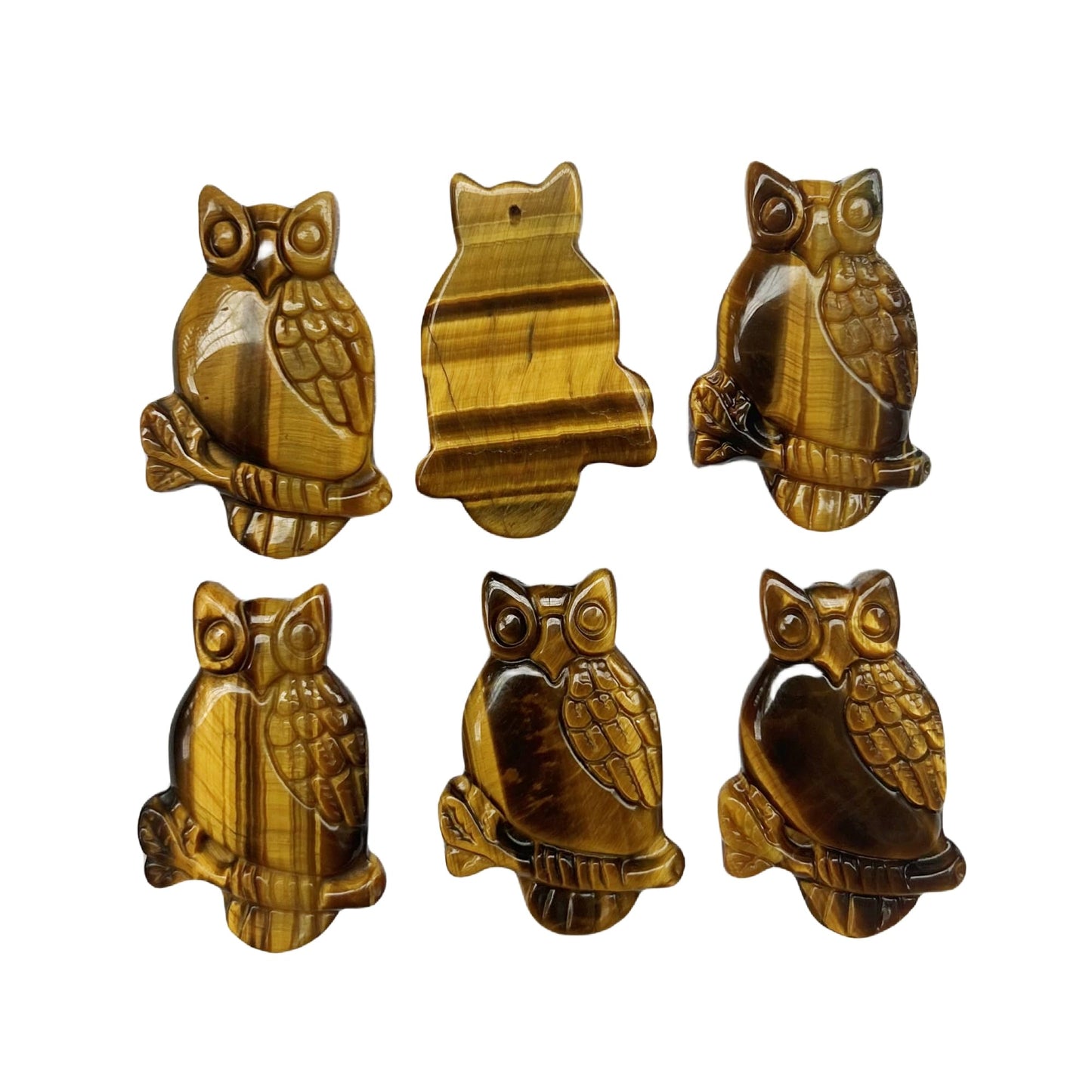 Bacatgem Natural Tiger's Eye Owl Figurines Crystals and Healing Stones,Haped DIY Pendant