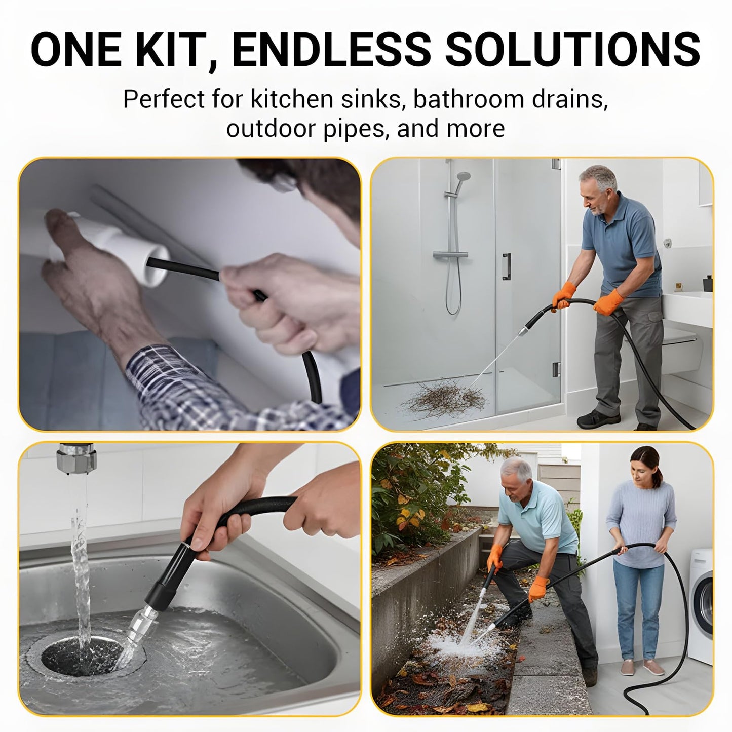 High Pressure Drain Cleaner Hose 5800 PSI, Triple Layer Burst-Proof PVC & Stainless Steel Sewer Jetter Hose Kit, Universal Pressure Washer Drain Unblocker (3-Nozzle-15Ft Explosion-Proof Pipe)