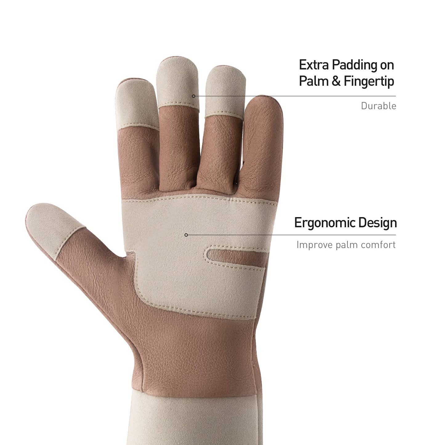 HANDLANDY Long Gardening Gloves for Men & Women, Thorn Proof Rose Pruning Gloves Leather Gauntlets Garden Glove Yard Work Glove (Warm Brown, Large)