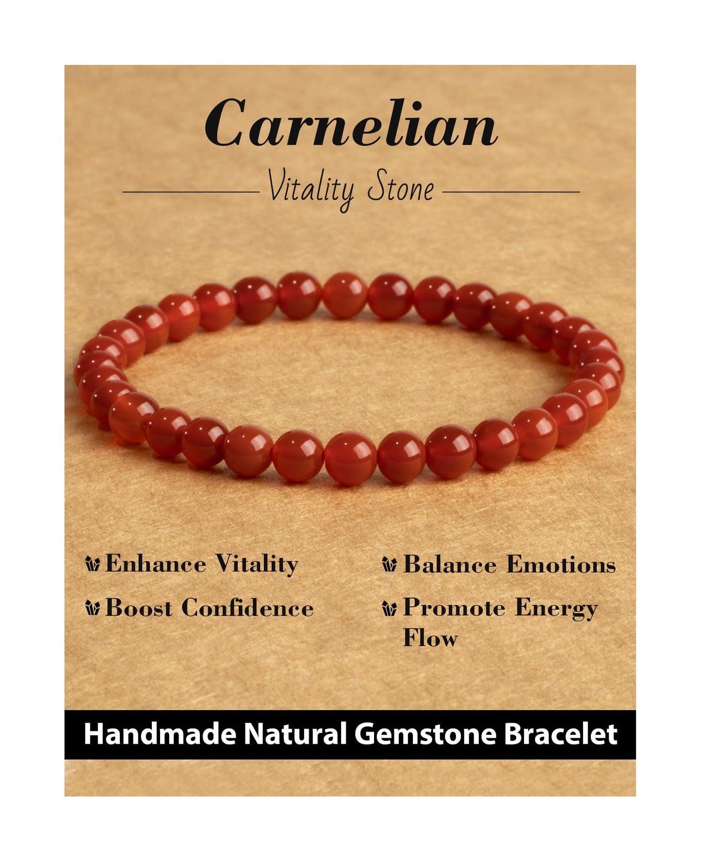 Landorilo Beaded Bracelet for Men Women, 6mm Natural Stone Carnelian Healing Crystal Stretch Bracelets, Ideal Christmas Birthday Jewelry Gifts with Energy Card，Replacement Beads Included