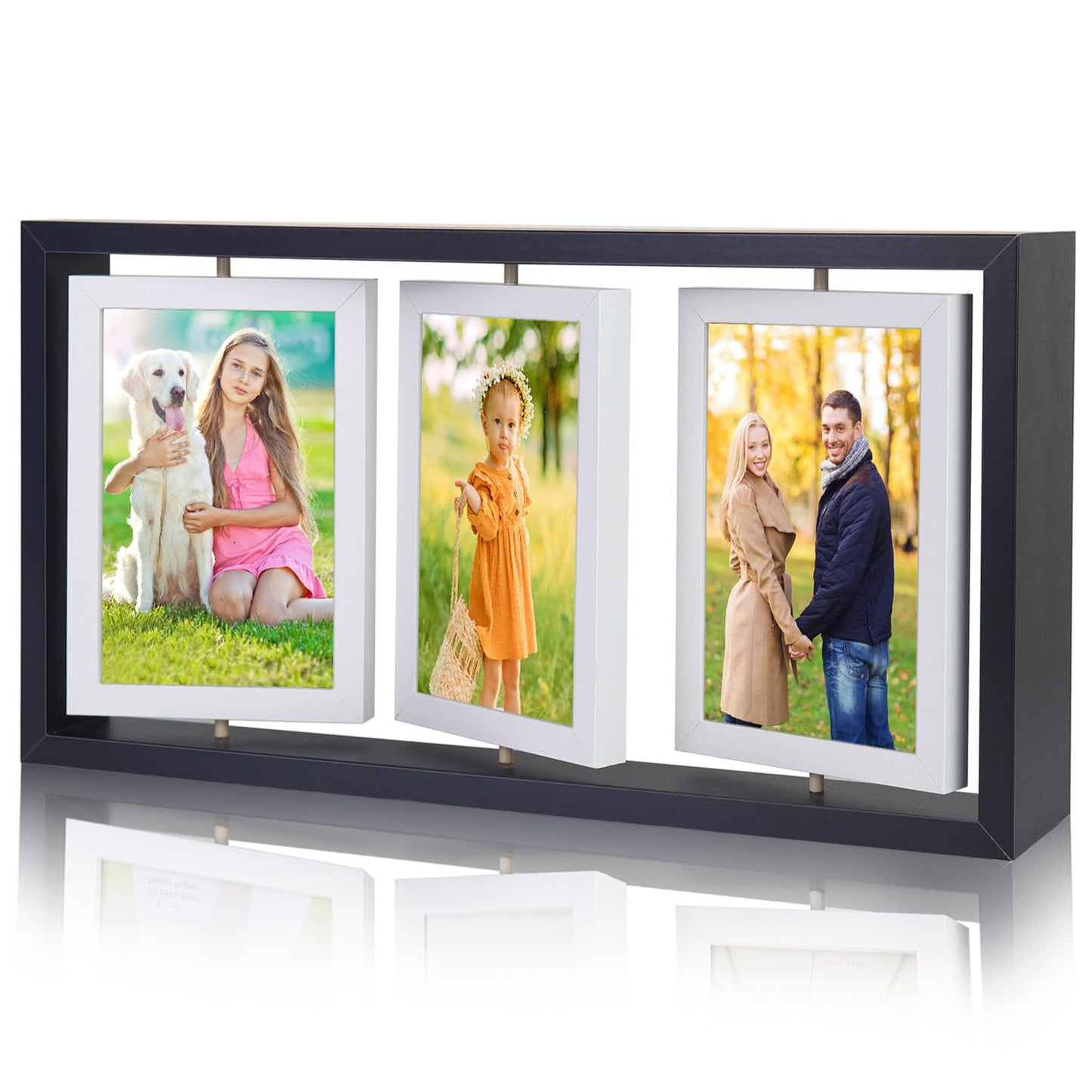 ZEEYUAN 4x6 Desk Picture Frame Rotating Double-Sided Picture Frame, 4x6 Tabletop Wooden Collage Family Pictures Frame for Office Desktop Home Decor, Holds 6 Photos, Black