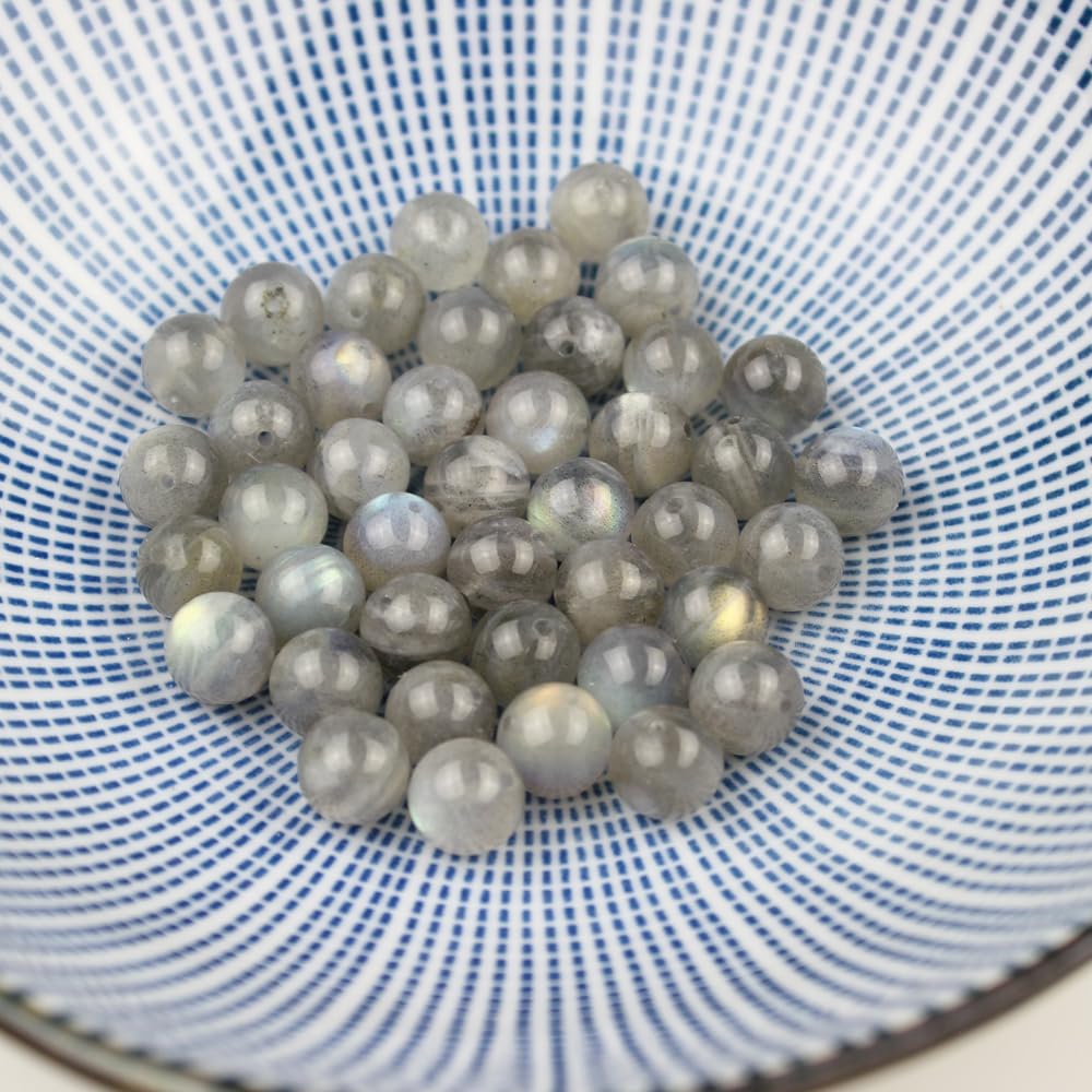 MJDCB Natural Round Stone Beads 6mm Labradorite Loose Gemstone Beads for Jewelry Making Bracelet Necklace 60pcs