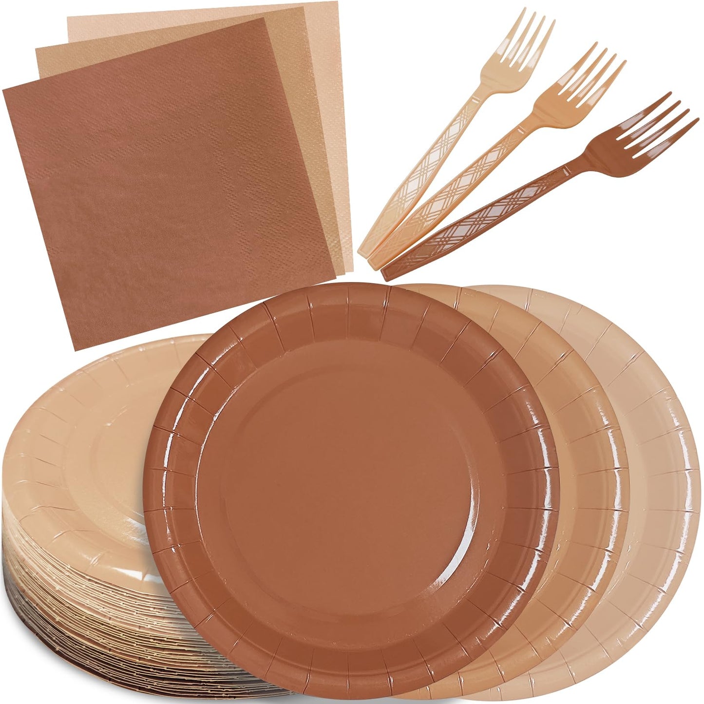 WXLDGHQ Serves 35 Guests Gradient Brown Plates and Napkins Party Supplies,7" Gradient Brown Birthday Dessert Paper Plates and Napkins,Disposable Party Dinnerware for Wedding,Graduation