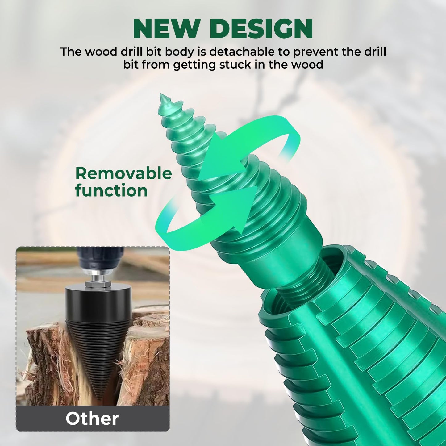 50mm Log Splitting Drill Bit with Anti-Stuck Tech, Heavy-Duty Firewood Splitter Wet & Dry Wood | S-DS-Pl-us/S-DS-Max Compatible | Quick-Change Detachable Head