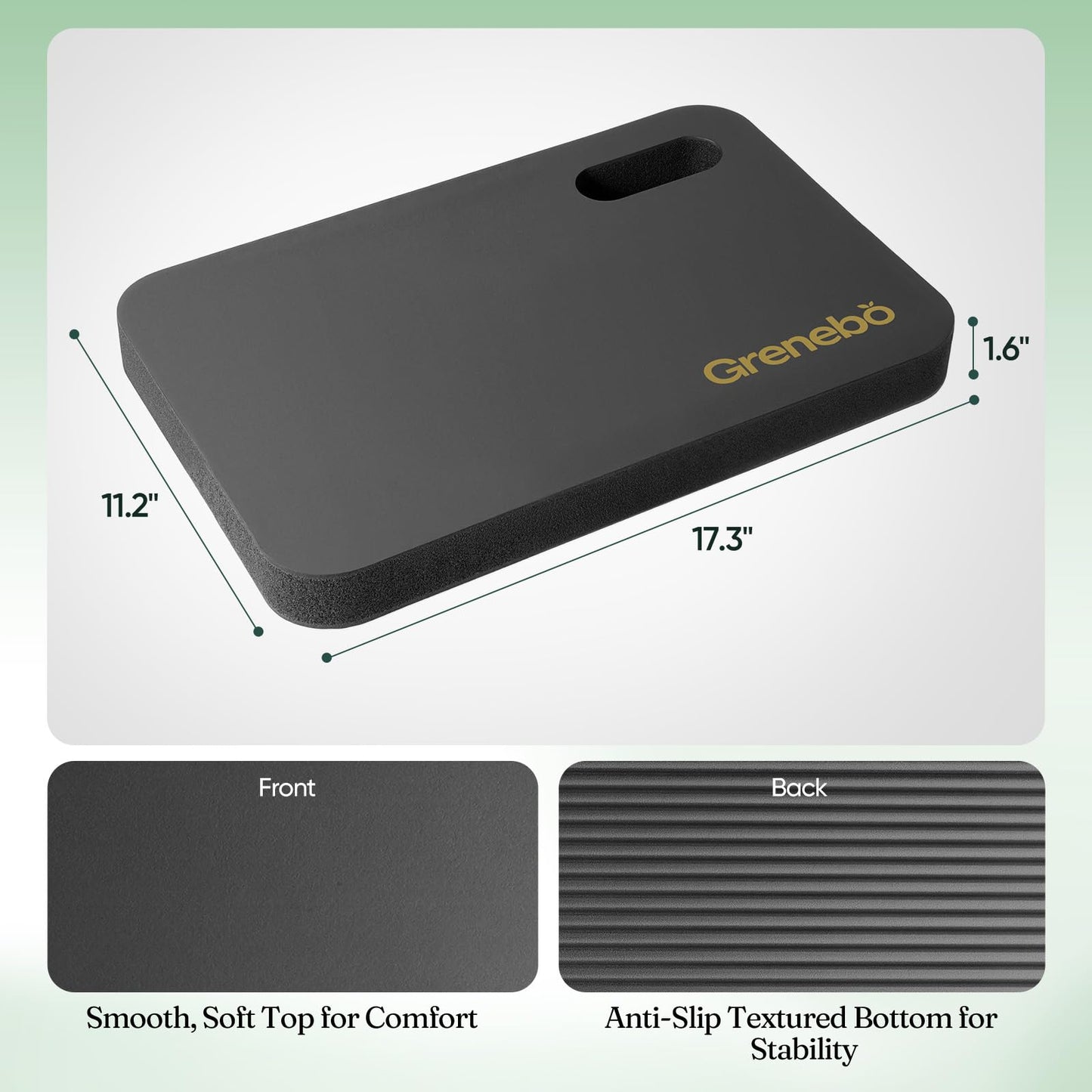 Grenebo 2-Pack 1.6" Extra Thick NBR Foam Garden Kneeling Pads, Ultra Soft Cushion Kneeling Pads for Gardening, Gardening Kneeling Pad for Baby Bathing, Work, Exercise, 17.3×11×1.6 in, Black
