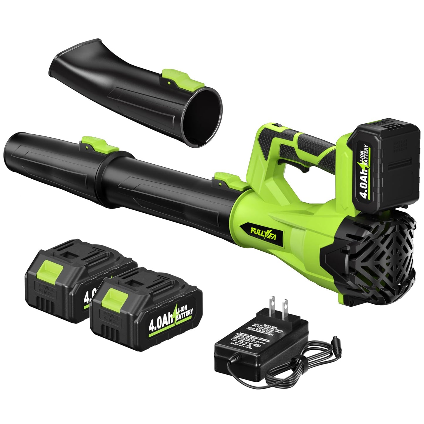 FULLYEA Cordless Leaf Blower 650CFM/180MPH, 21V Electric Leaf Blower with 3 Tubes & 2 x 4.0Ah Batteries, 6 Speed Modes, Battery Powered Leaf Blowers for Cleaning Patio, Yard, Garage, Lawn (Green)