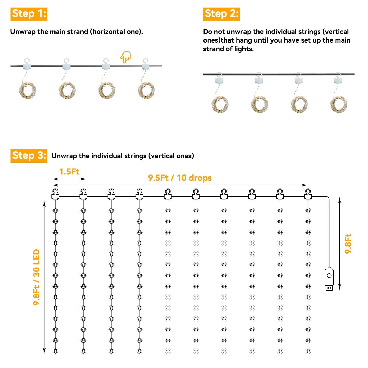 300LED Fairy Curtain Lights 9.8ft x 9.8ft LED Dimmable Twinkle Lights with Remote and Timer USB Plug in 8 Modes String Lights for Bedroom Backdrop Wedding Indoor Wall Christmas Decoration, Warm White