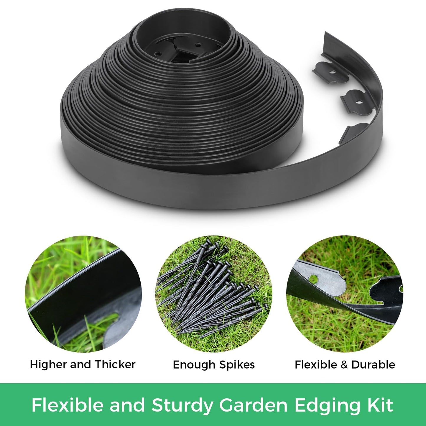 3IN x 50FT Landscape Edging Border with 75 Spikes, Plastic Edging for Landscaping, No Dig Garden Border Edging Kit for Flower Beds, Lawn, Yard, Paver Pathway
