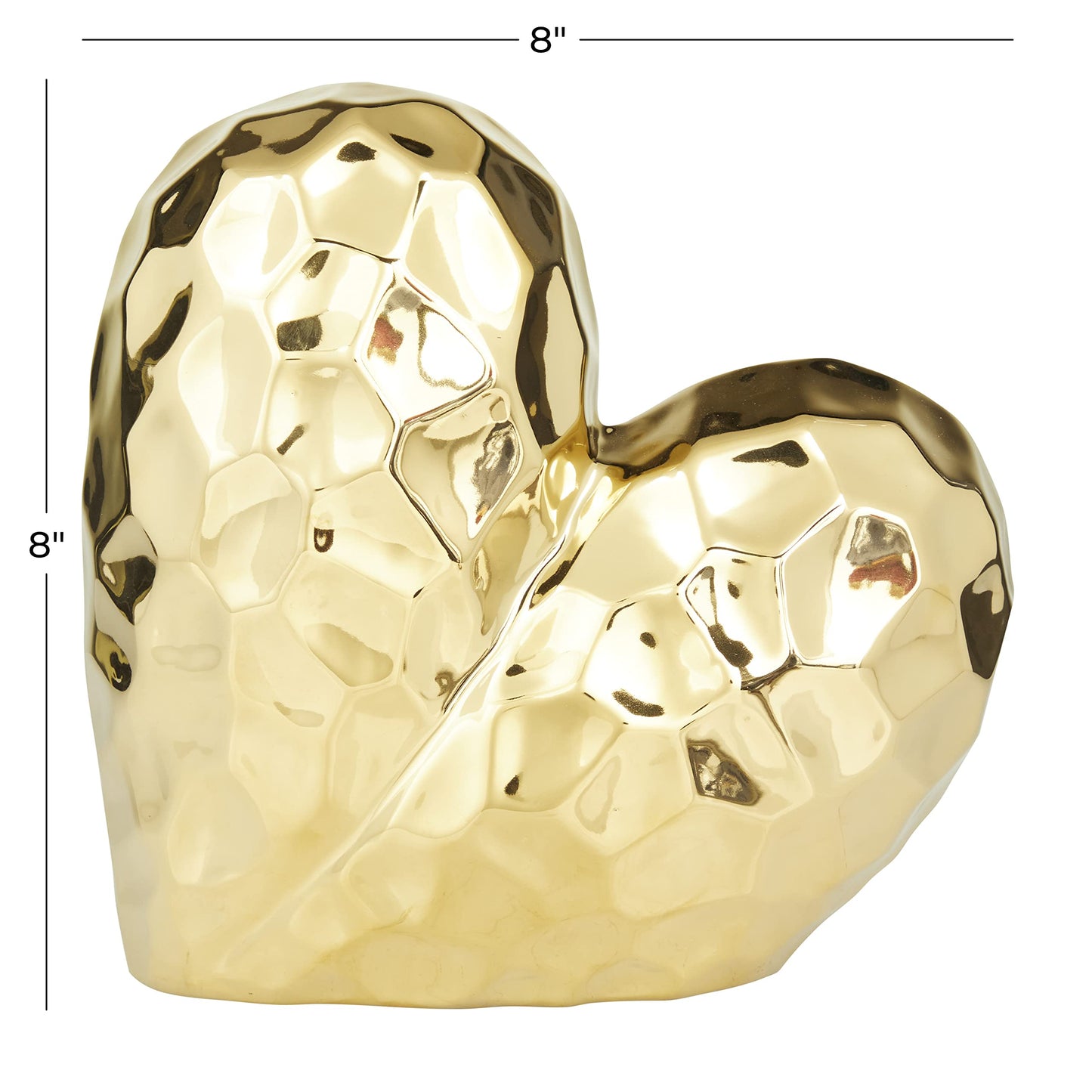 Deco 79 Porcelain Ceramic Heart Decorative Sculpture Dimensional Angled Origami Inspired Home Decor Statue, Accent Figurine 8" x 3" x 8", Gold