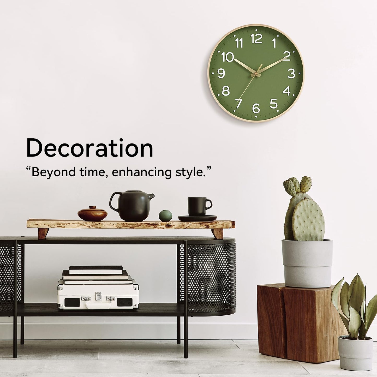Roymnie Wall Clock Green, Silent Wall Clocks Battery Operated 8 Inch-Modern Non Ticking Analog Clock Decorative for Kitchen Office Bathroom Bedroom(Gold)