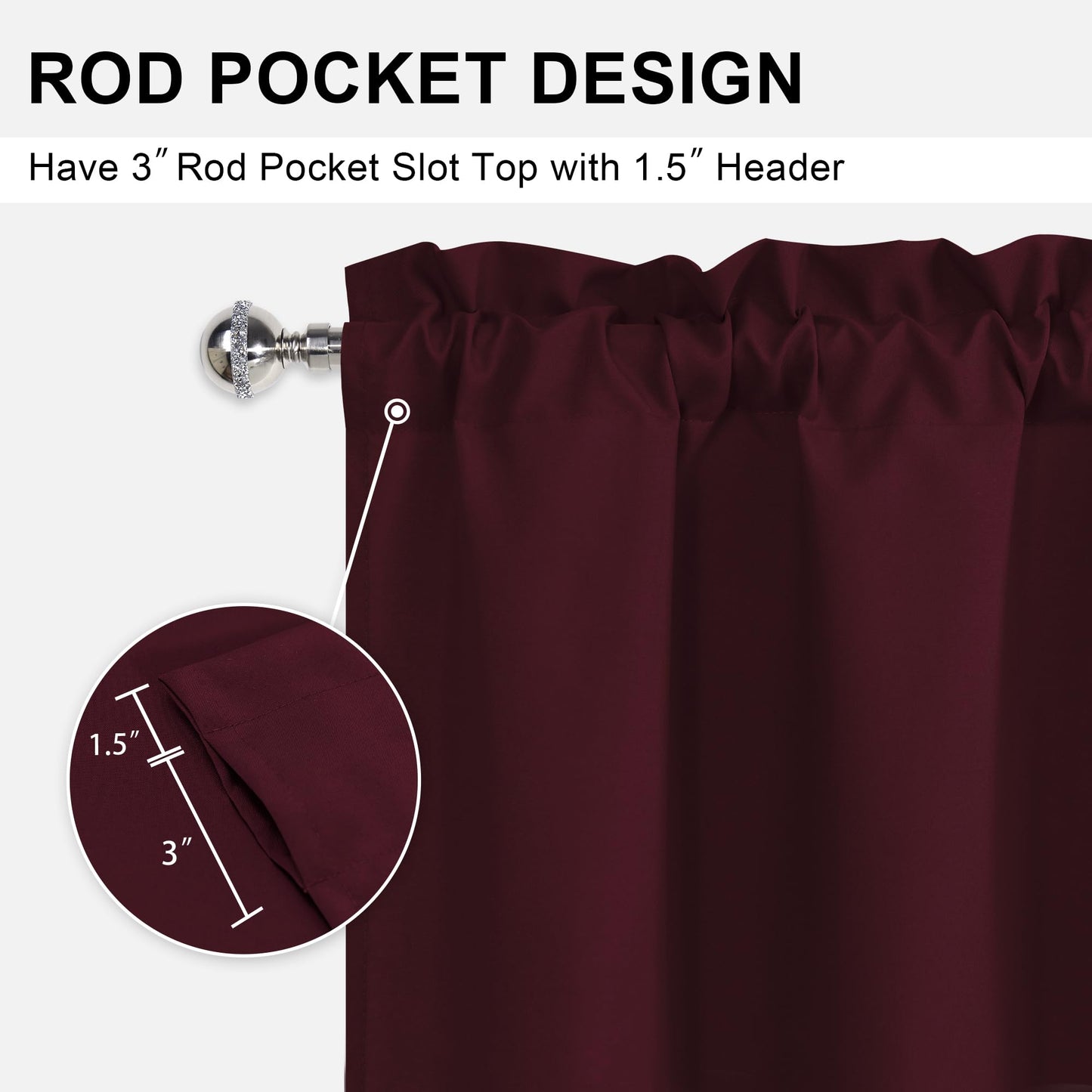 DWCN Valance Curtains for Living Room, Kitchen Valance Solid Short Topper, Rod Pocket Basement Window Curtains, 1 Panel, 42 X 12 Inch, Burgundy