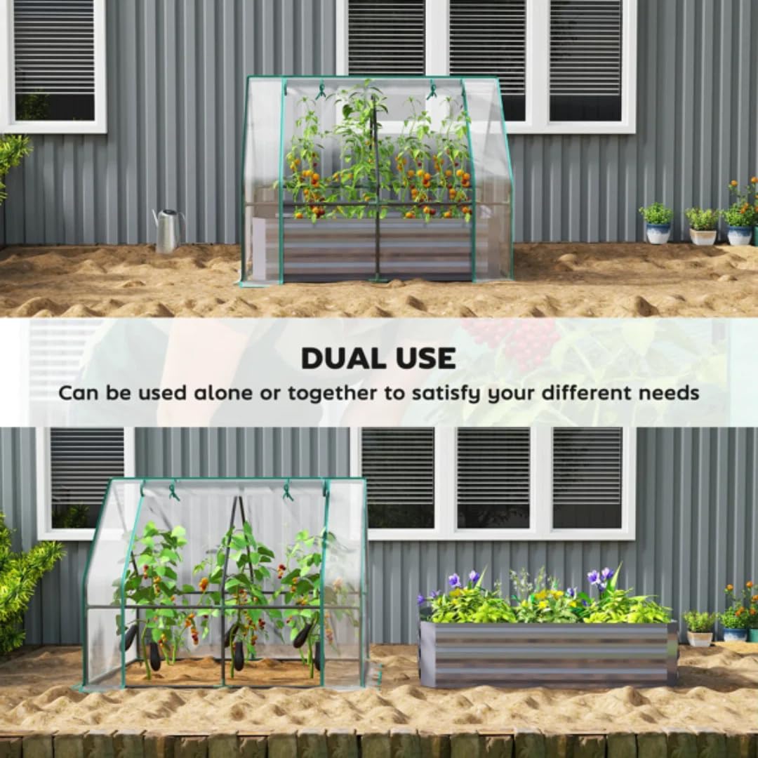 RLOZUI Metal Raised Garden Bed with Greenhouse Cover, 4.2x3.1x3FT Outdoor Galvanized Planter for Vegetables Flowers and Fruit