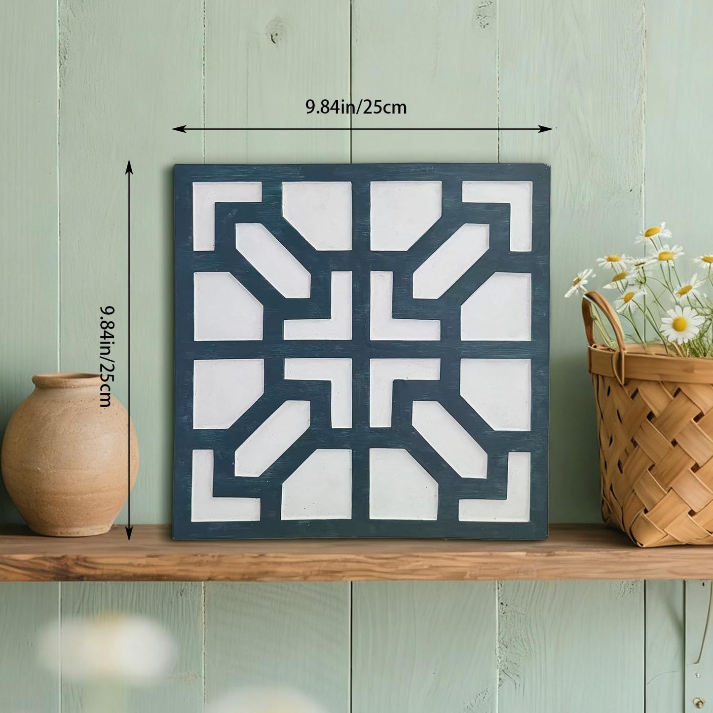 2 Pack Square Stepping Stones, 10” Cement Garden Path Stones in Moroccan Tile Design, Modern Geometric Outdoor Patio Decor, Weather-Resistant (Midnight Indigo)