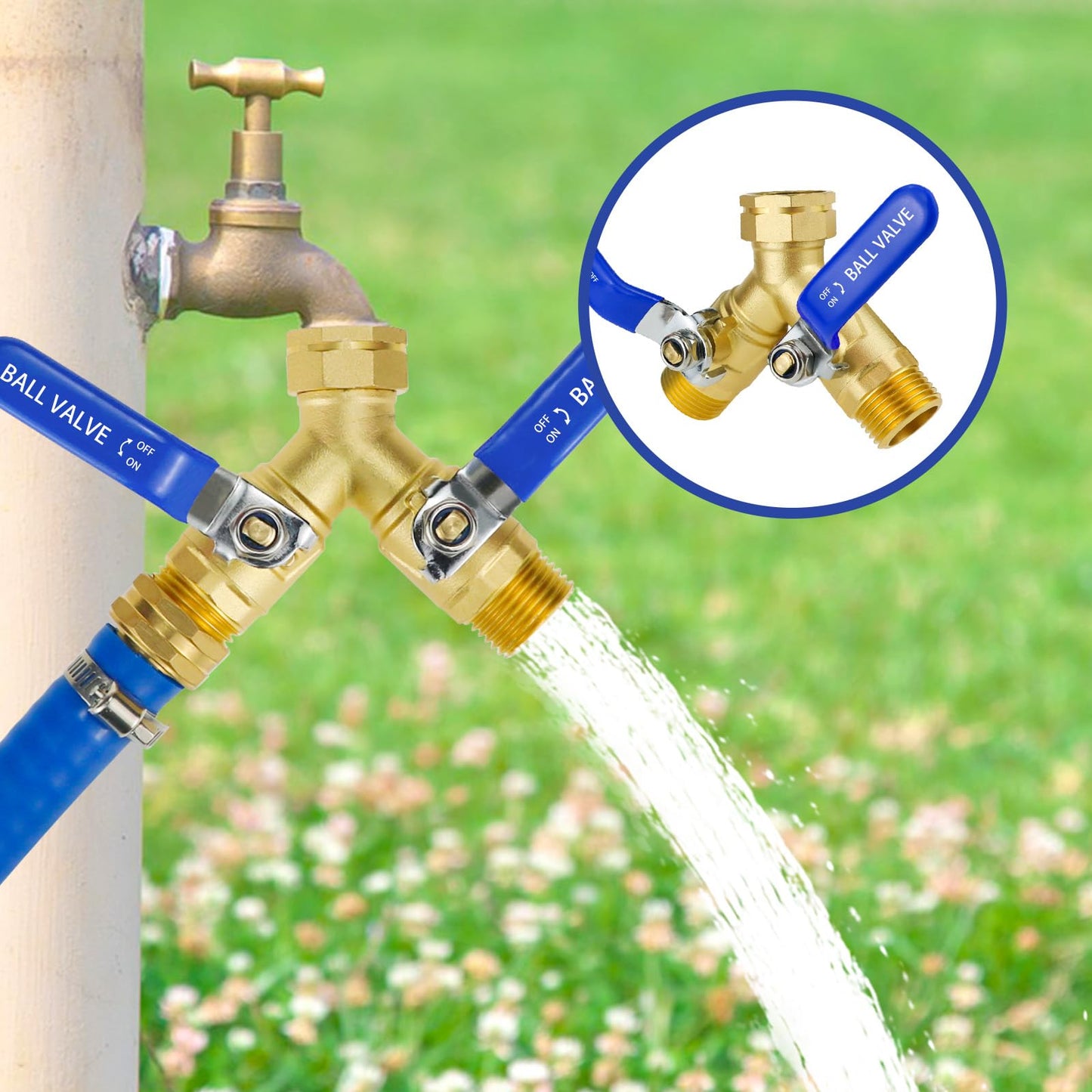 Napredak Garden Hose Splitter 2 Way, Heavy Duty Brass Hose Splitter with Individual Shut Off Valves, GHT 3/4 Hose Bib, Full Flow Dual Outlet Garden Hose Y Splitters for Outdoor Faucet Water Spigot