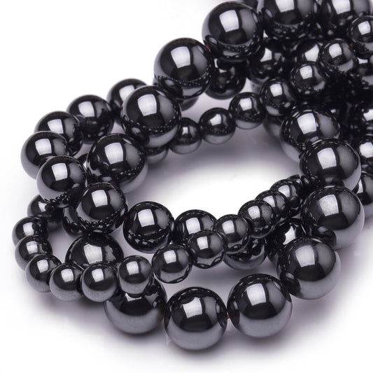 Chicager Natural Stone Beads for Jewelry Making,8mm Hematite Polished Smooth Round Gemstone Beads for Bracelet Necklace 15 Inch