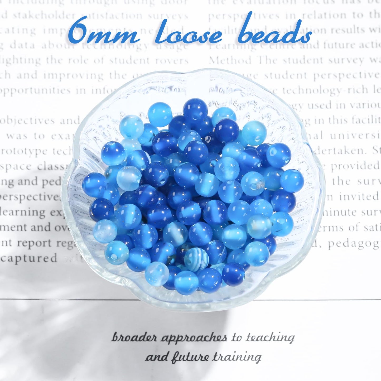6mm Natural Gemstone Round Blue Stripe Agate Loose Beads for Jewelry Making Bracelets Necklace Earrings Art Craft (60-62pcs/strand)