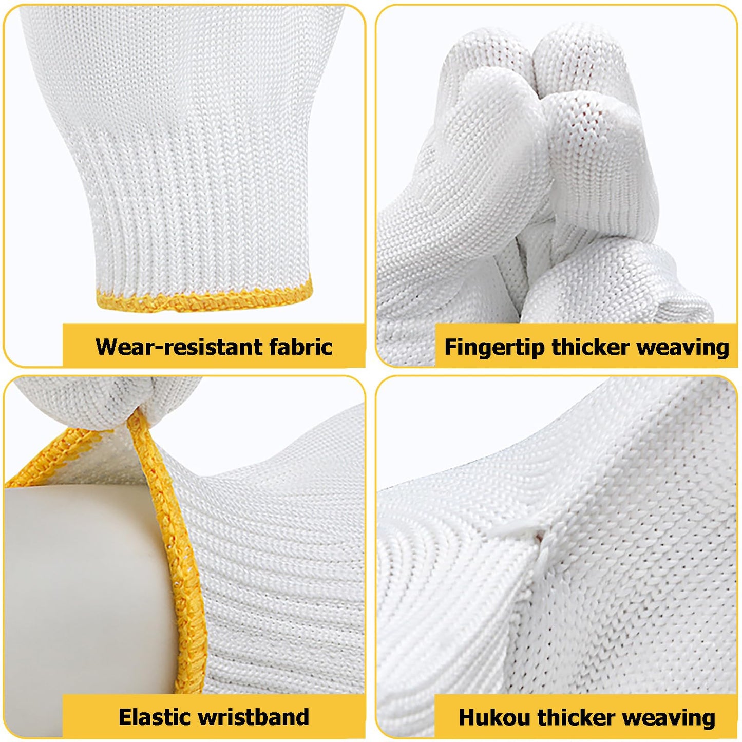Safety Work Gloves 12 Pairs Polyester Knitted Gloves for Garage Warehouse Painter Mechanic Industrial Gardening Construction (White / Yellow Border)