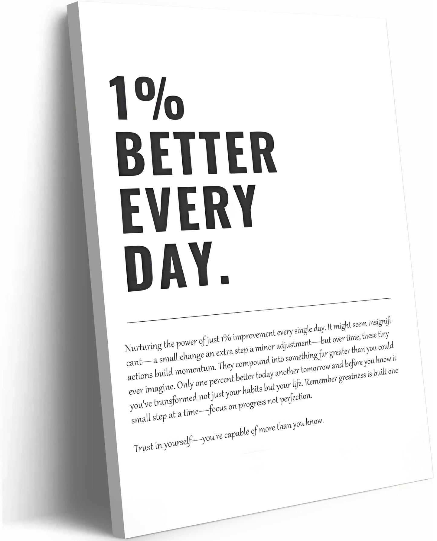 1% Better Every Day Framed Canvas Wall Art Modern Quote Decor 12x16in canvas