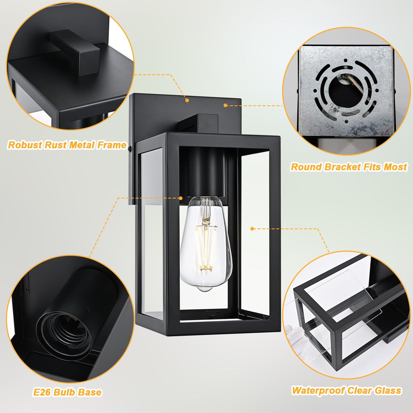QueeuQ 2 Pack Modern Outdoor Wall Sconce Lights,Black Outdoor Wall Light Fixtures,Waterproof Outside Front Porch Lantern for House,Patio,Garage with E12 Base