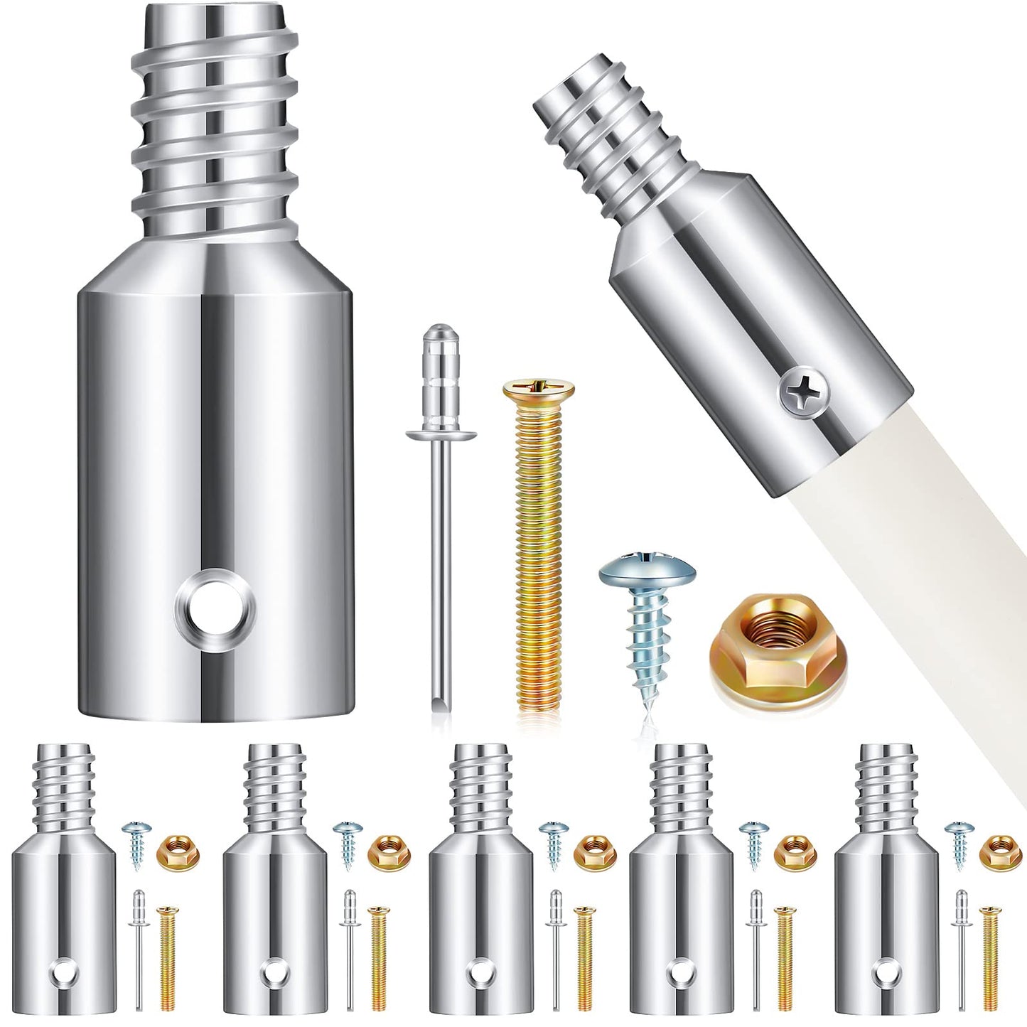Zhengmy 6 Pcs Threaded Tip Replacement, Broom Handle Threaded End, Pole Handle Replacement, Extension Pole Adapter Tips for Metal Broom(1 Inch)