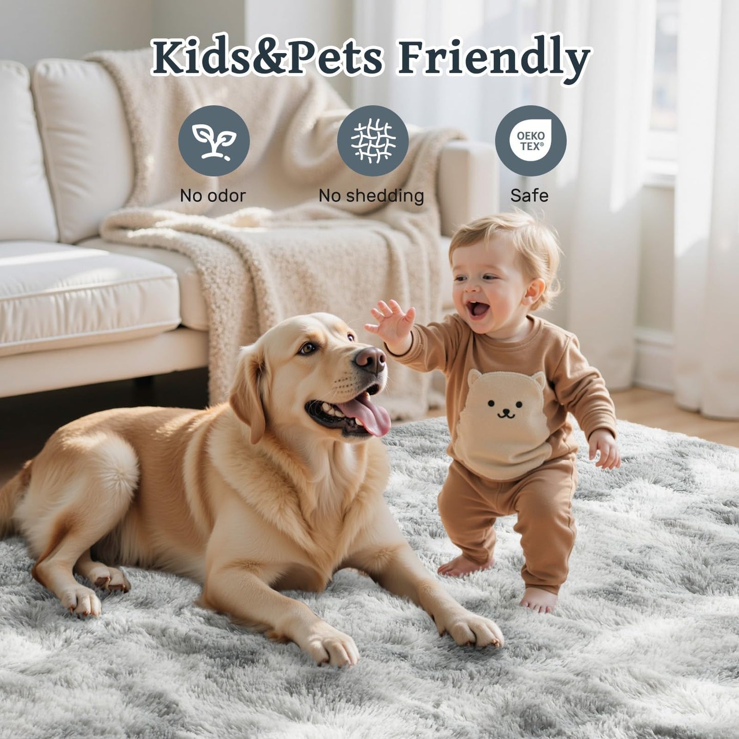 LòutiRoot Home 5x8 ft Rug for Living Room Fluffy Grey White Shag Rug Non-Slip Area Rugs Carpet for Bedroom Nursery Kids PlayRoom Dorm Office Indoor Modern Plush Carpets