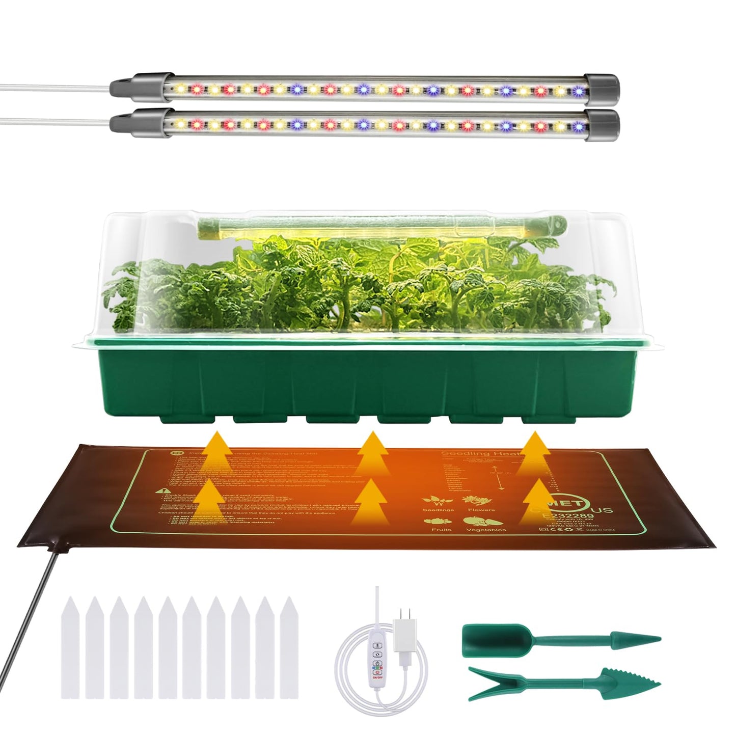 Seed Starter Kit, Seed Starter Tray with Grow Light and Heat Mat, Color Change Full Spectrum Grow Lights Seed Starting Germination Kits, 3 Timing Set Indoor Plant Grow Kit with Humidity Control