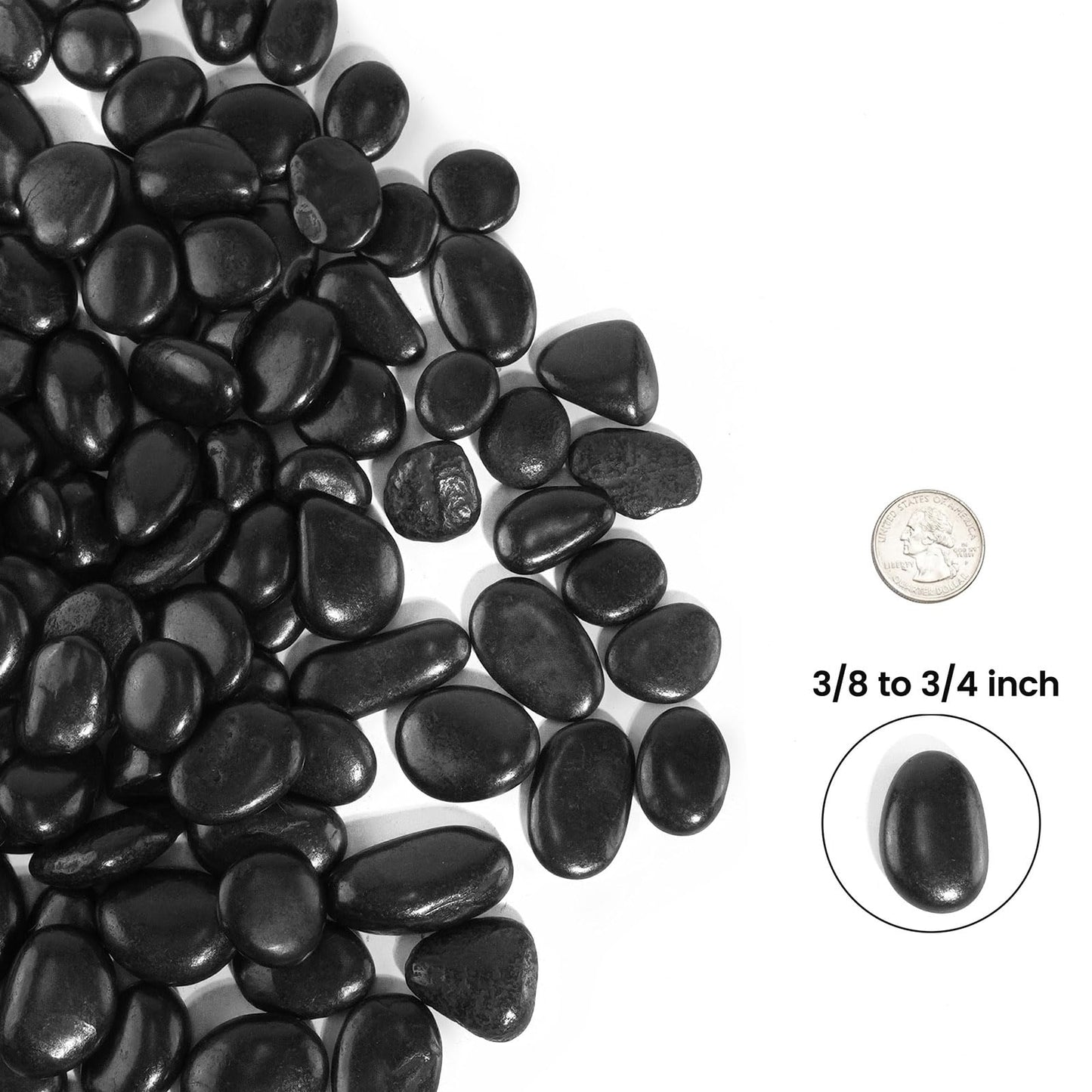 StoneCreek River Rocks, Decorative Garden Stones for Plant Landscaping, Polished Gravel Filler Pebbles for Home Decoration, Vases, Succulents, Flower Beds (6 LBS, Black, Medium)