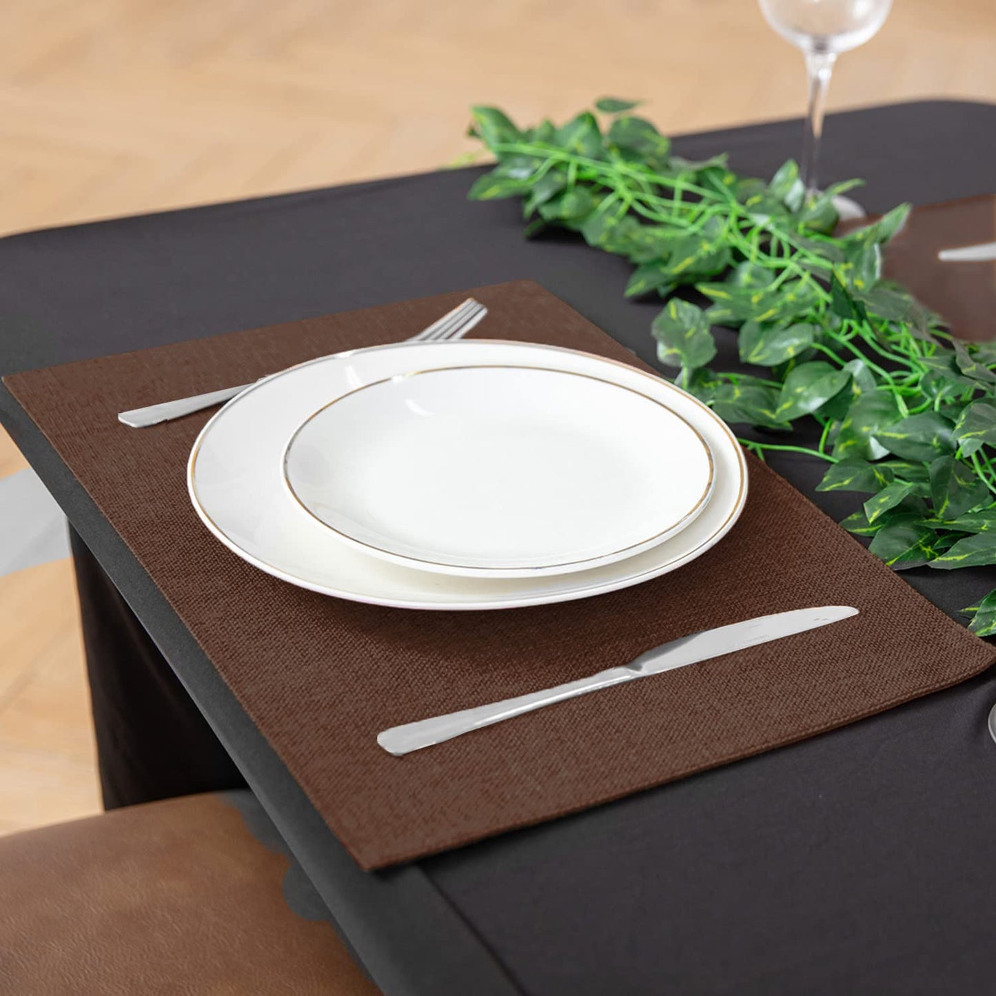 Rinpon Cloth Placemats Set of 8, Linen Type Fabric Placemats Machine Washable Heat Resistant Placemats Wrinkle Free Thick Polyester Kitchen Place Mats for Dining Table (Dark Brown)