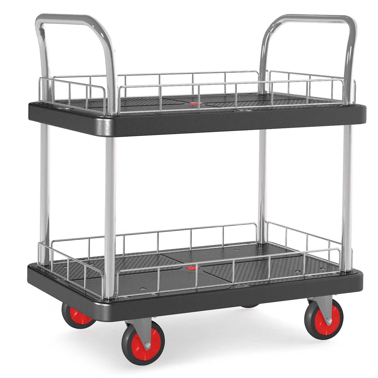 2 Shelf Utility Service Cart- 660lbs Capacity Heavy-Duty Plastic Rolling Utility Carts with 4 of 360° Swivel Wheels and Handle, Large Service Cart for Groceries,Warehouse,Garage 34.6''x 22.8''