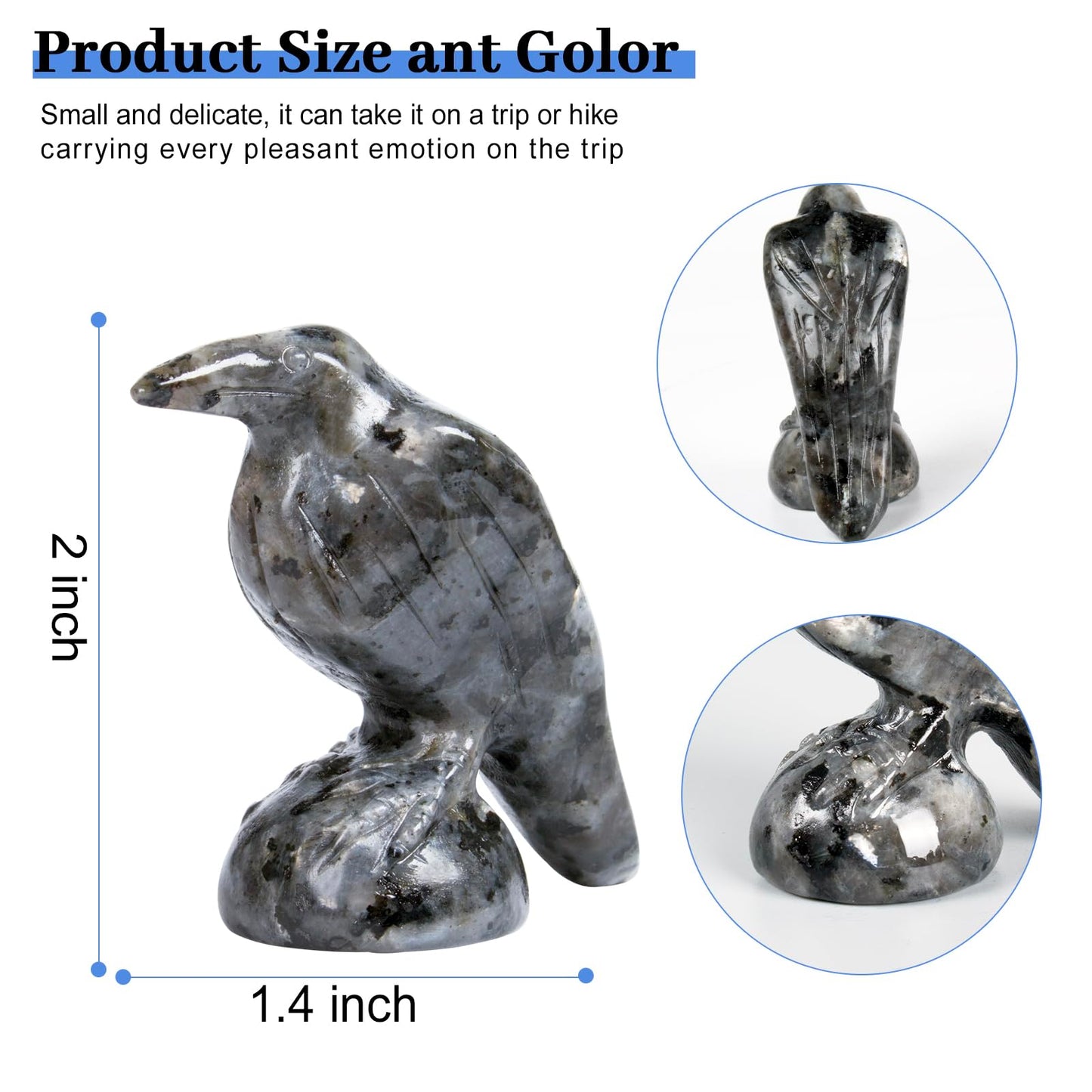 QLRSUXN Natural Shimmer Stone Raven Figurines,2 Inch Healing Crystal Animal Statues,Lucky Guardian Pocket Crow Figurines as Women’s Gifts,Raven Statues for Office Home Decor and Ornament.
