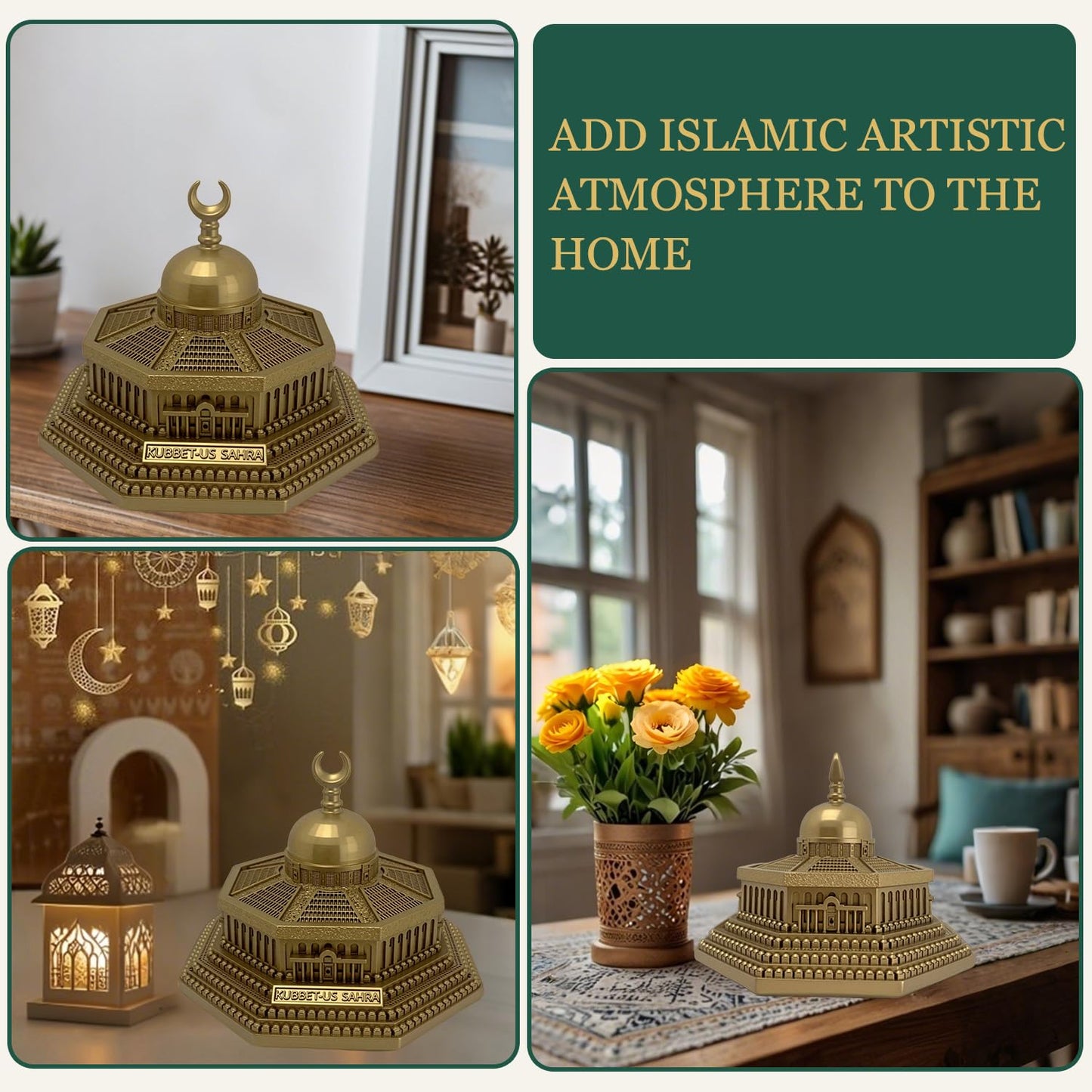 Mingzhang Ramadan Decorations for Home, Islamic Mosque Dome of The Rock Statue, Eid Mubarak Table Centerpiece, Gold Muslim Ramadan Decor Ornament Gift