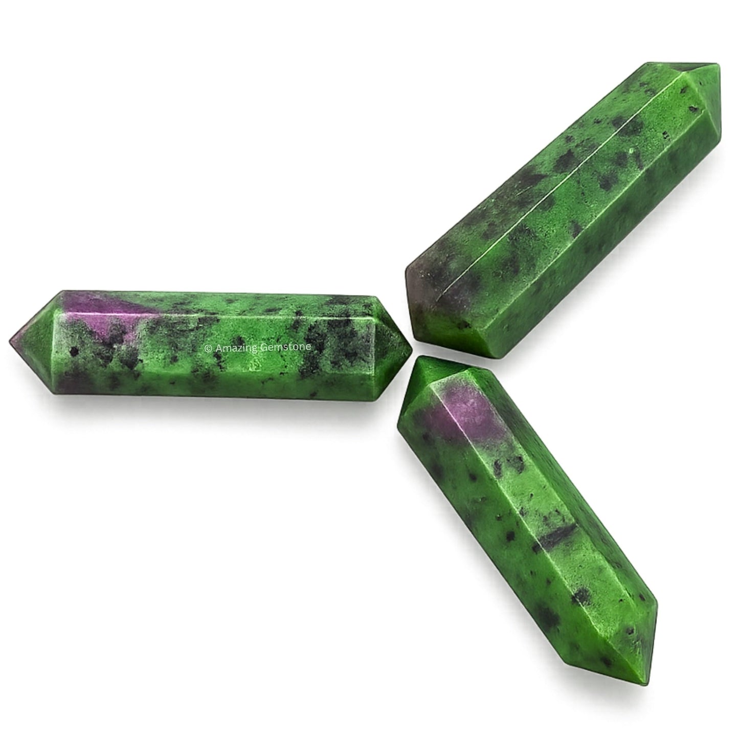 Amazing Gemstone Ruby Zoisite Crystal Points Bulk Healing Crystals - Pack of 3 Double Terminated Healing Wand Point Bulk Crystals for Crafts, Crystal Grid, DIY - Premium Crystals for Beginners Gifts