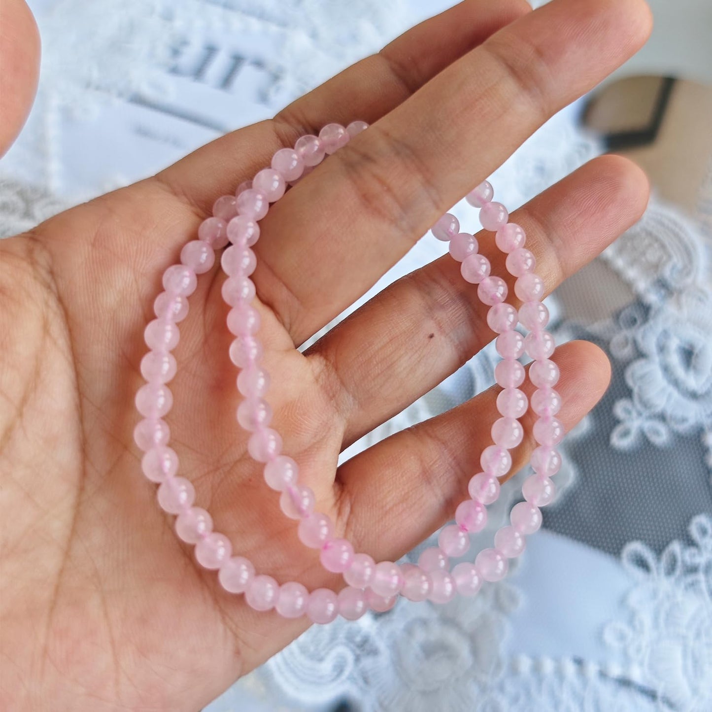 CHCCOYE 4mm Natural Healing Gemstone Bracelet Handmade Yoga Stretch Elastic Bracelet Stress Relief Crystal Jewelry for Men and Women (4mm, Rose Quartz)