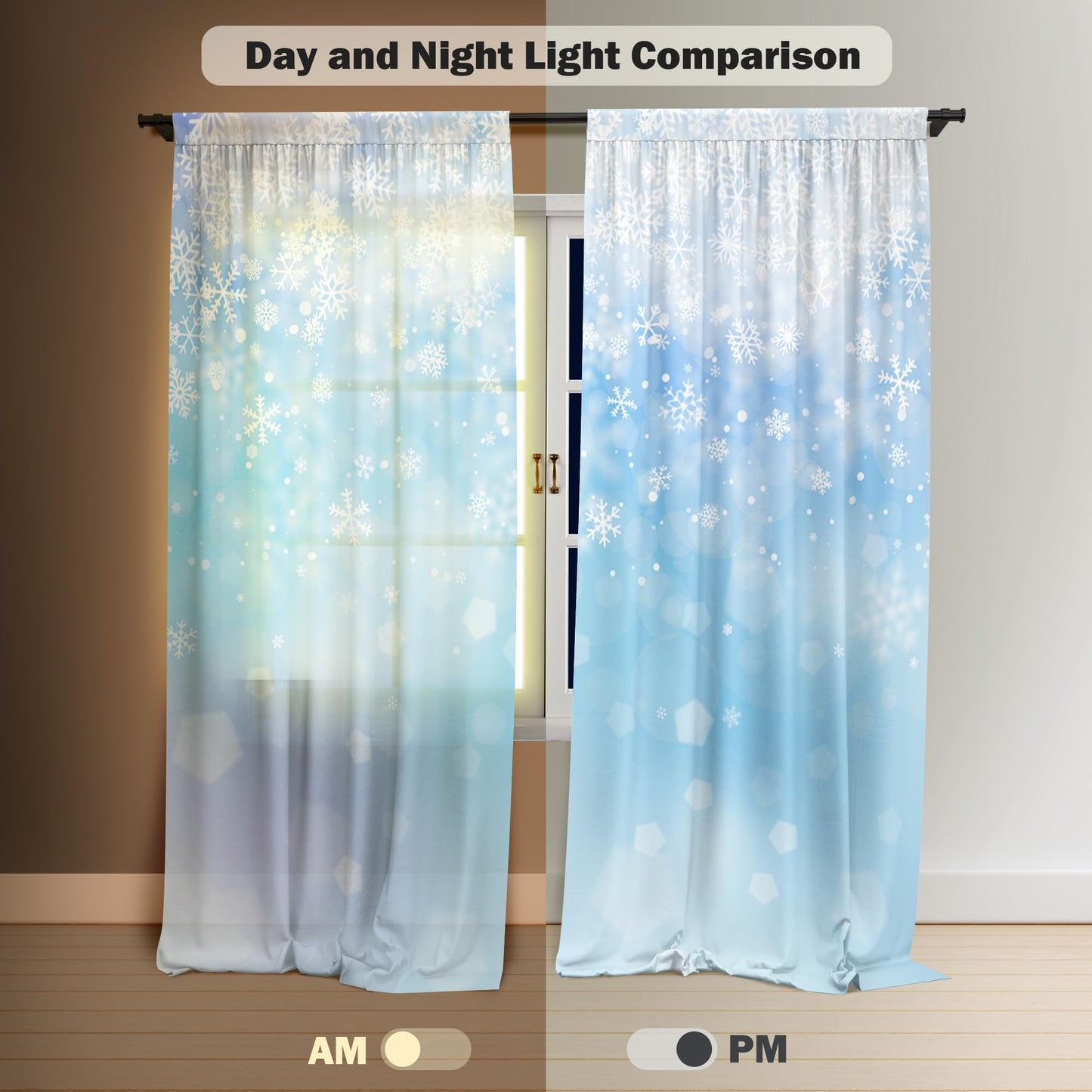 Yilinata Frozen Winter Wonderland Window Curtains for Kids Girls Snowy Landscape Snowflake Baby Living Room Bedroom Nursery Toddler Home Rod Pocket Drapes Decor 84 in x 84 in