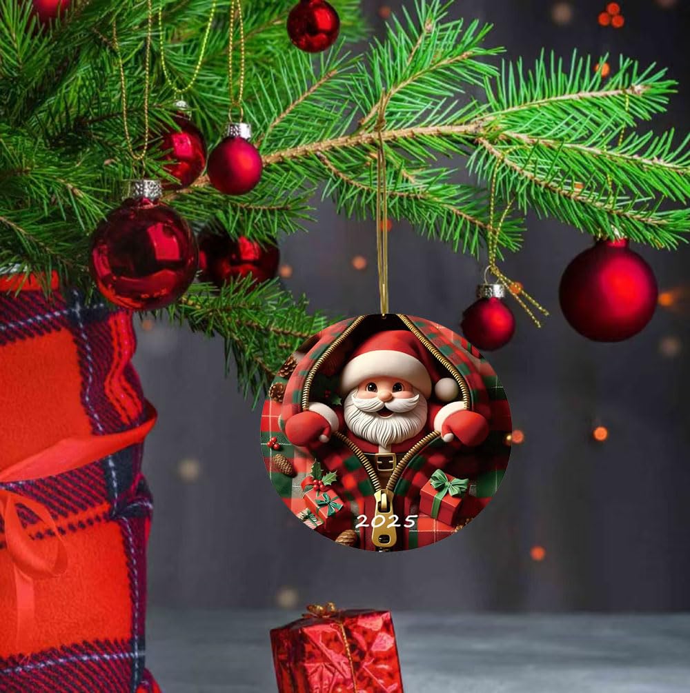 2025 Christmas Tree Fun Santa Claus Decorations, Christmas Ornaments 2025，Painted Glass Style, Unique Acrylic Hanging Decorations