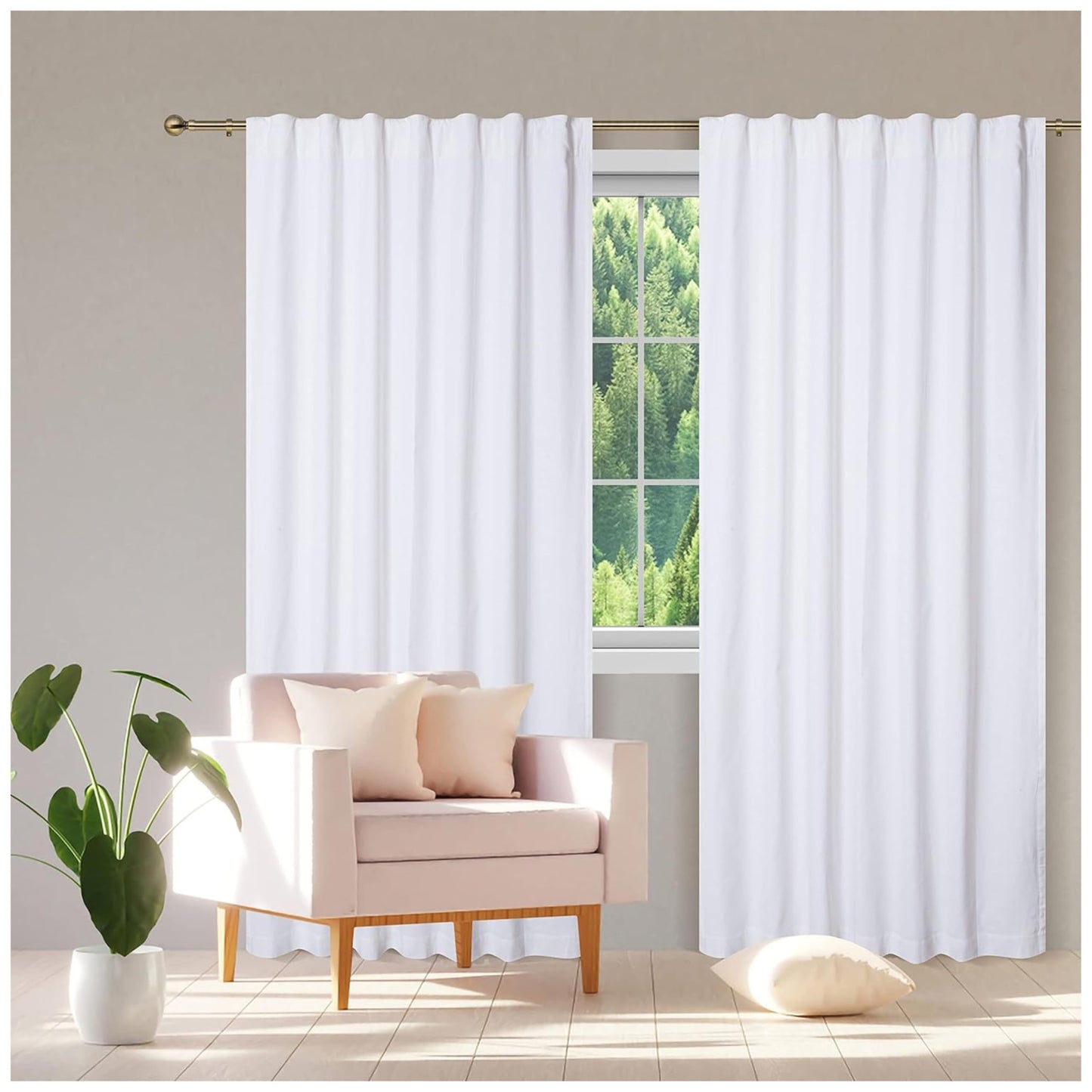 Bedding Craft White Cotton Curtains,63 Inch Tab Top Cotton Curtain Set 2 – 50x 63 Drapes for Living Room, Bedroom, Dining Room – Set of 2, Elegant White Panels