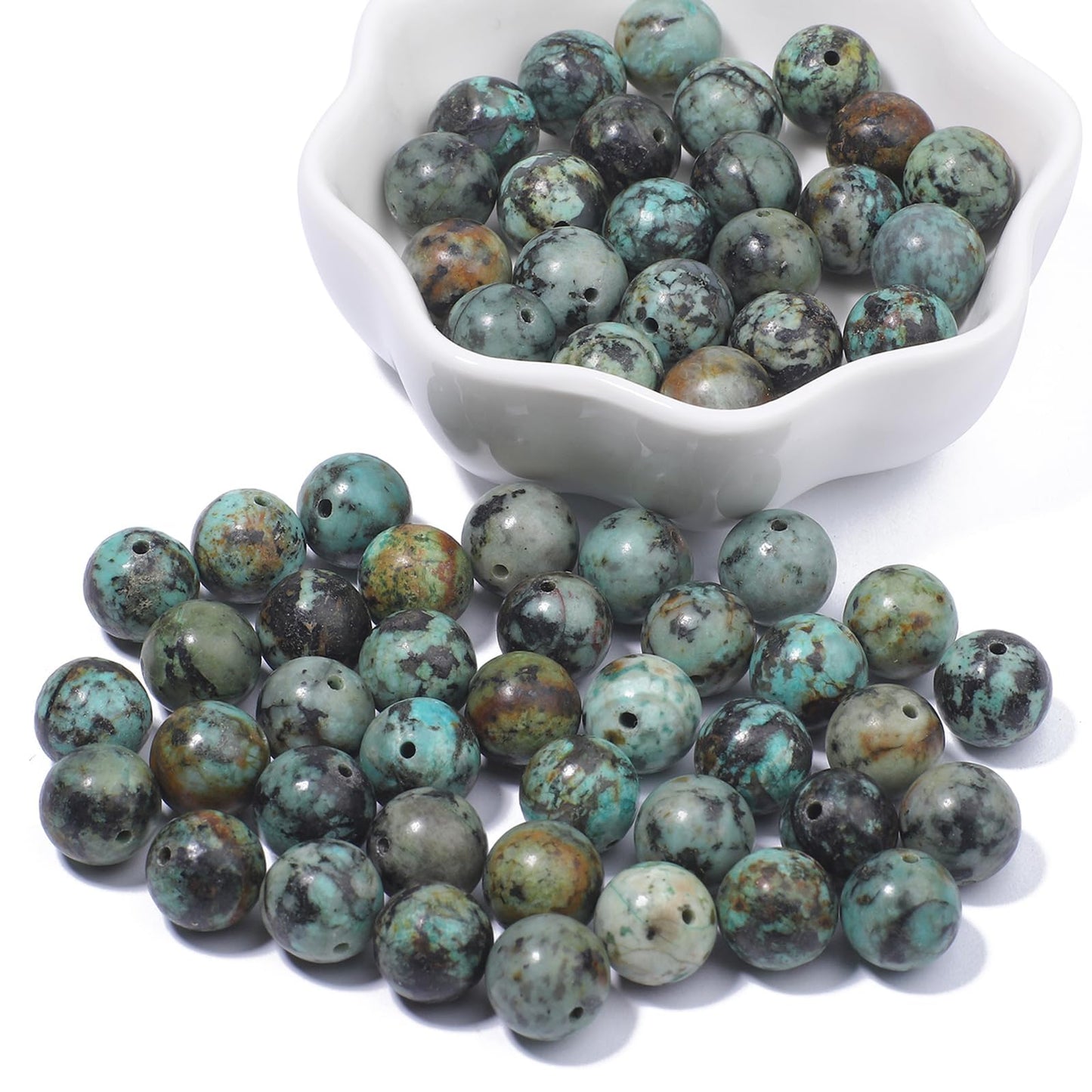 NITOPUPU 100Pcs 8mm Natural Smooth African Turquoise Gemstone Beads Round Loose Stone Beads for Jewerly Making with Crystal Stretch Cord