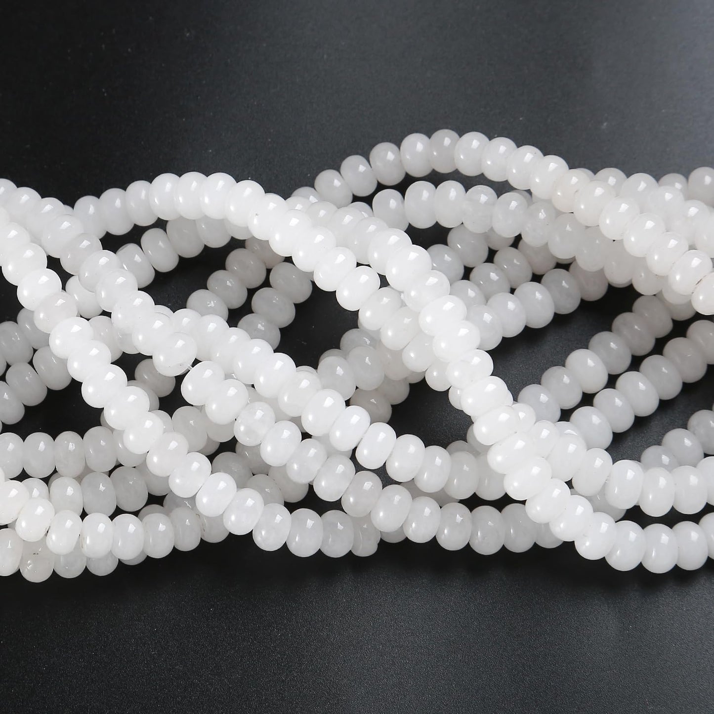 76pcs 5x8mm Natural White Jade Stone Rondelle Spacer Loose Beads Abacus Disk Stone Round Loose Gemstone Beads for Jewelry Making DIY Bracelet Necklace