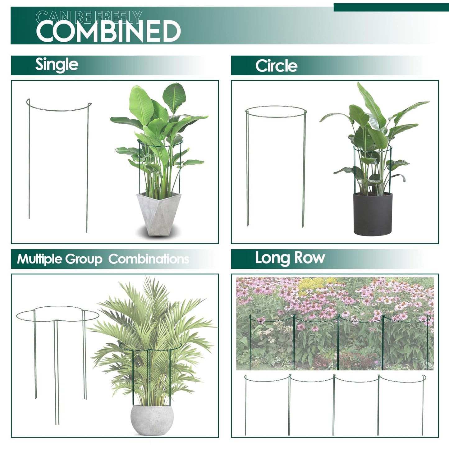 LKSSZS 10 Pack 30 Inch Plant Support Stakes, Heavy-Duty Half Round Peony Support Ring Cage, Metal Garden Plant Stakes for Outdoor Plants - Peony, Tomato, Hydrangea with Cuttable Plant Ties