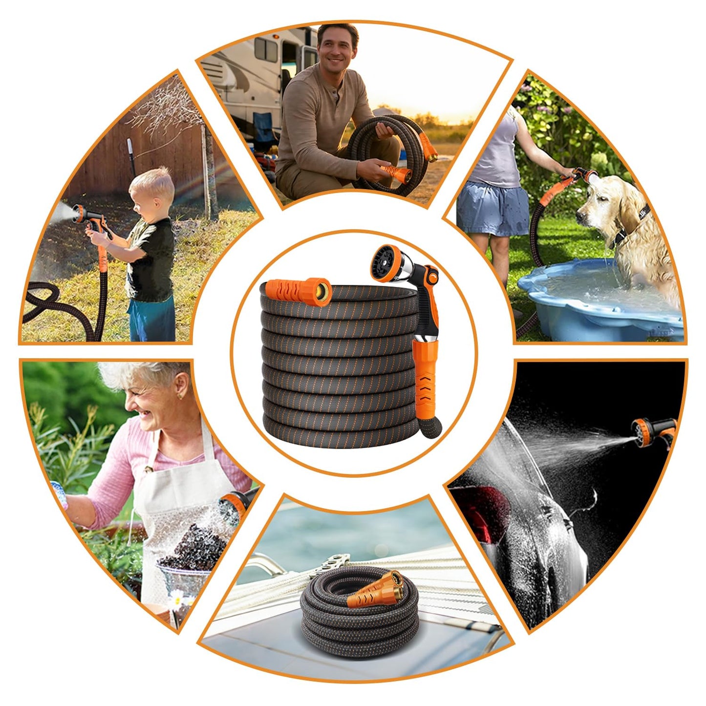 50FT Flexible Lightweight Garden Hose w/ 10Pattern Spray Nozzle,3/4 Inch 2026 Elastic Out Layer 2X Garden Hose,Triple Latex Core,No-Kink,Anti-Burst,Leak-Proof,Easy Use&Storage (50 FT)