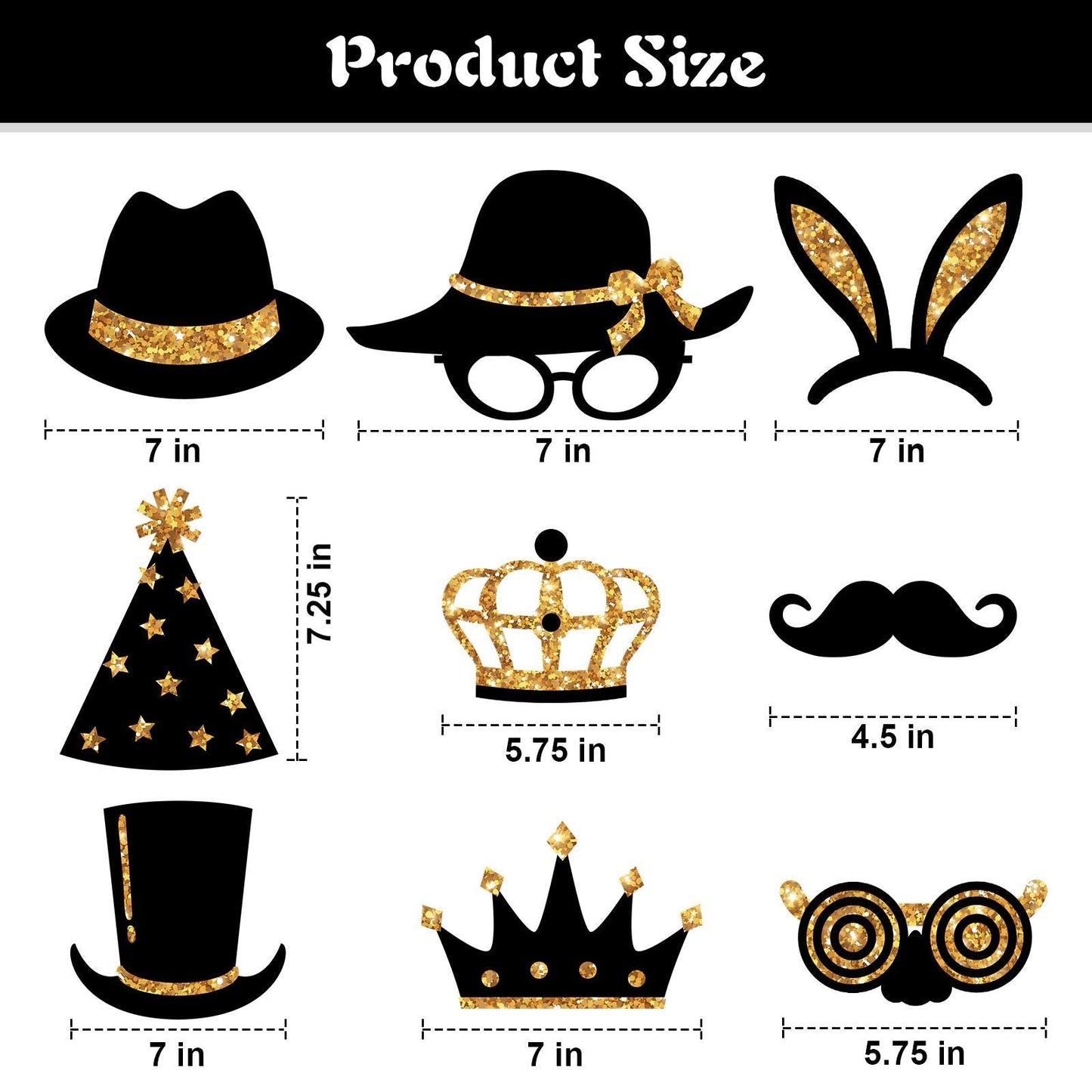Zonon 24 Pcs Funny Photo Booth Props Class of 2026 Graduation Birthday Wedding Family Class Reunion Prom Disco Party Celebration Decoration Supplies Mix of Hats, Lipstick, Tie(Golden)