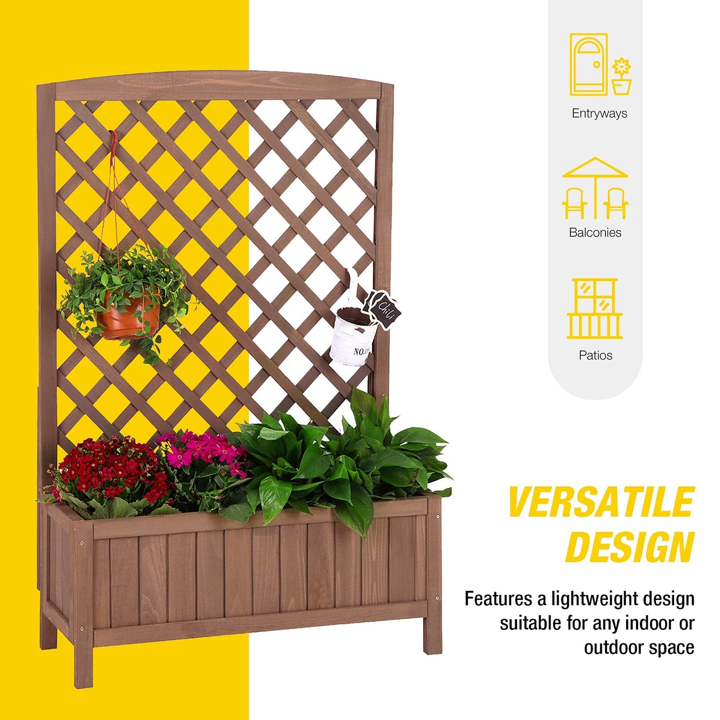 Garden Planter Box with Trellis Raised Garden Bed Outdoor for Climbing Plants, Flowers, High Capacity