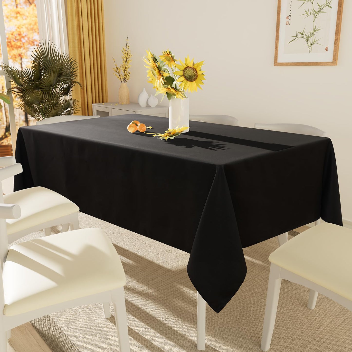 Smiry Rectangle Table Cloth, Waterproof Anti-Scratch Polyester Tablecloth, Decorative Washable Fabric Table Cover for Dining, Buffet, Parties and Outdoor, 60x84, Black